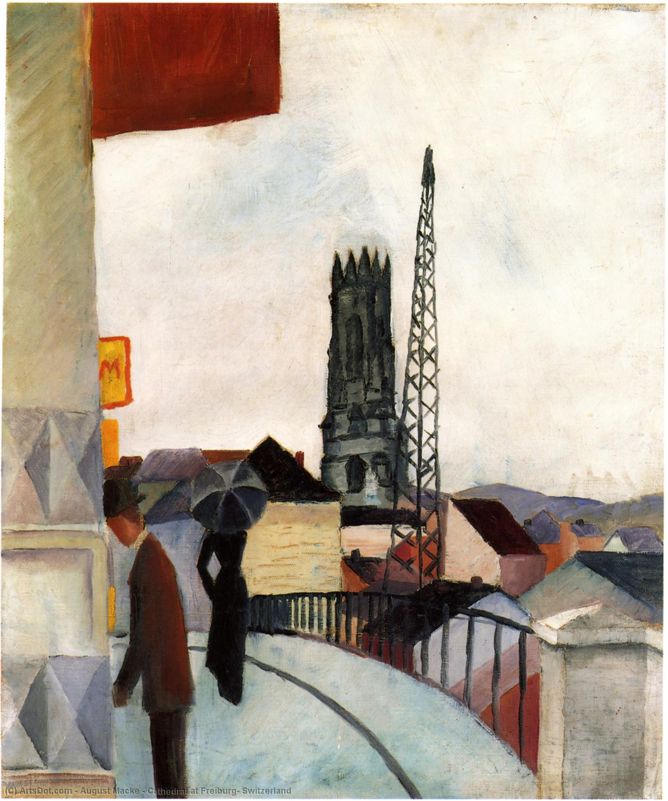 Order Oil Painting Replica Cathedral at Freiburg, Switzerland, 1914 by August Macke (1887-1914, Germany) | ArtsDot.com