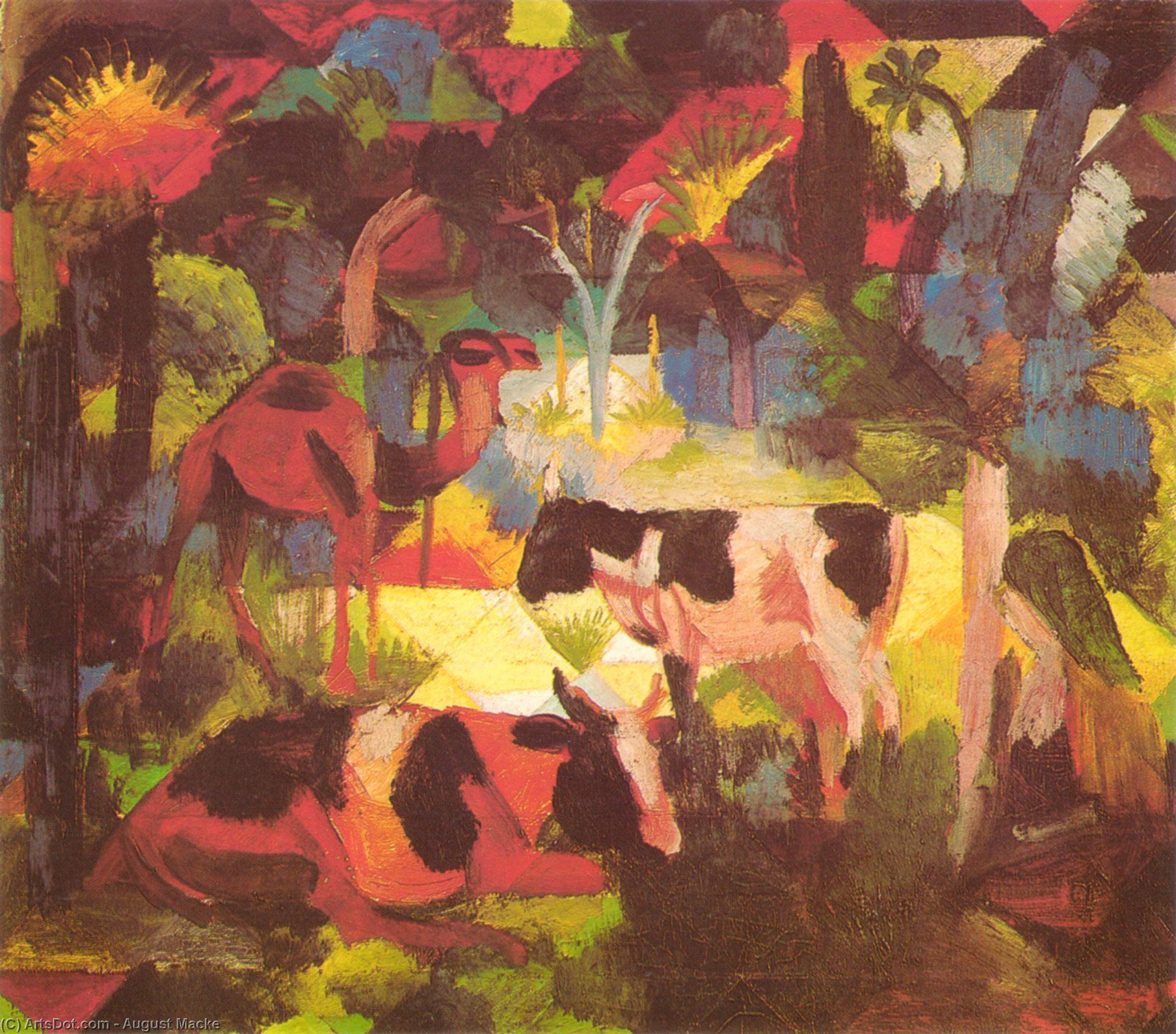 Buy Museum Art Reproductions Landscape with Cows and Camel, 1914 by August Macke (1887-1914, Germany) | ArtsDot.com