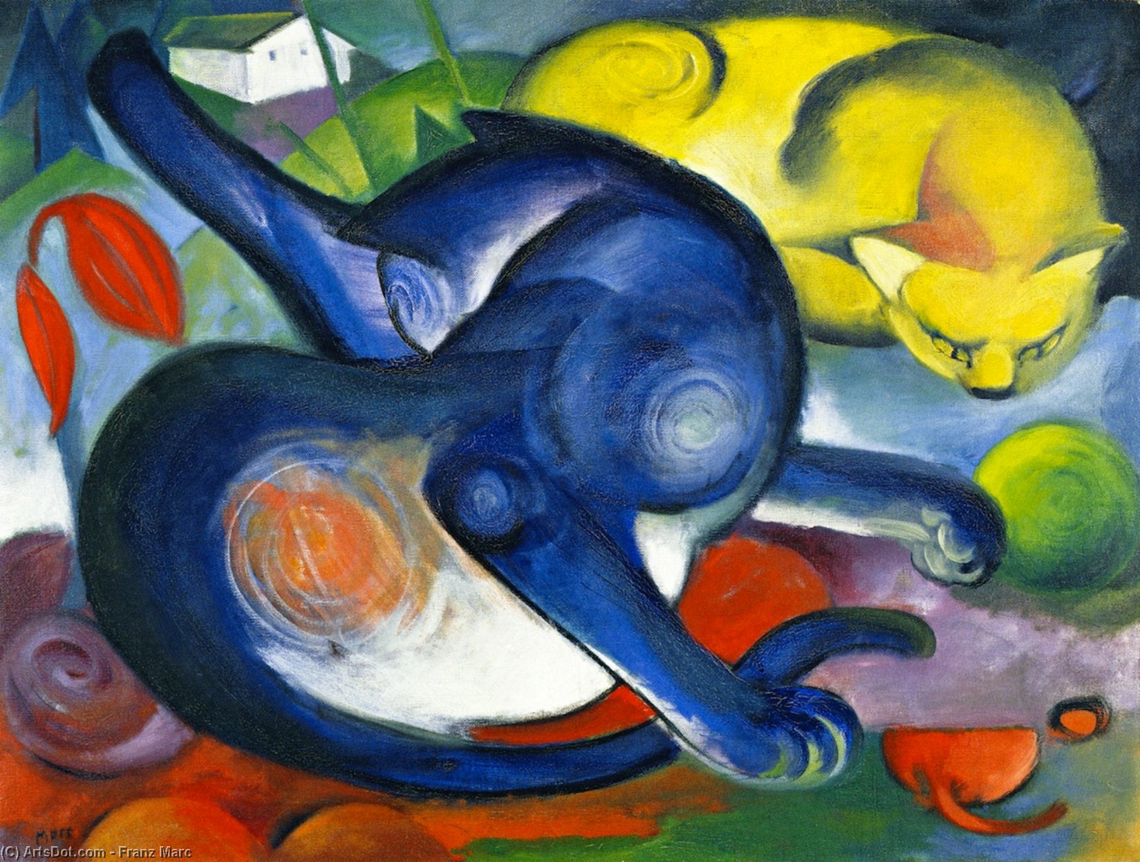 Order Artwork Replica Two Cats, Blue and Yellow, 1912 by Franz Marc (1880-1916, Germany) | ArtsDot.com