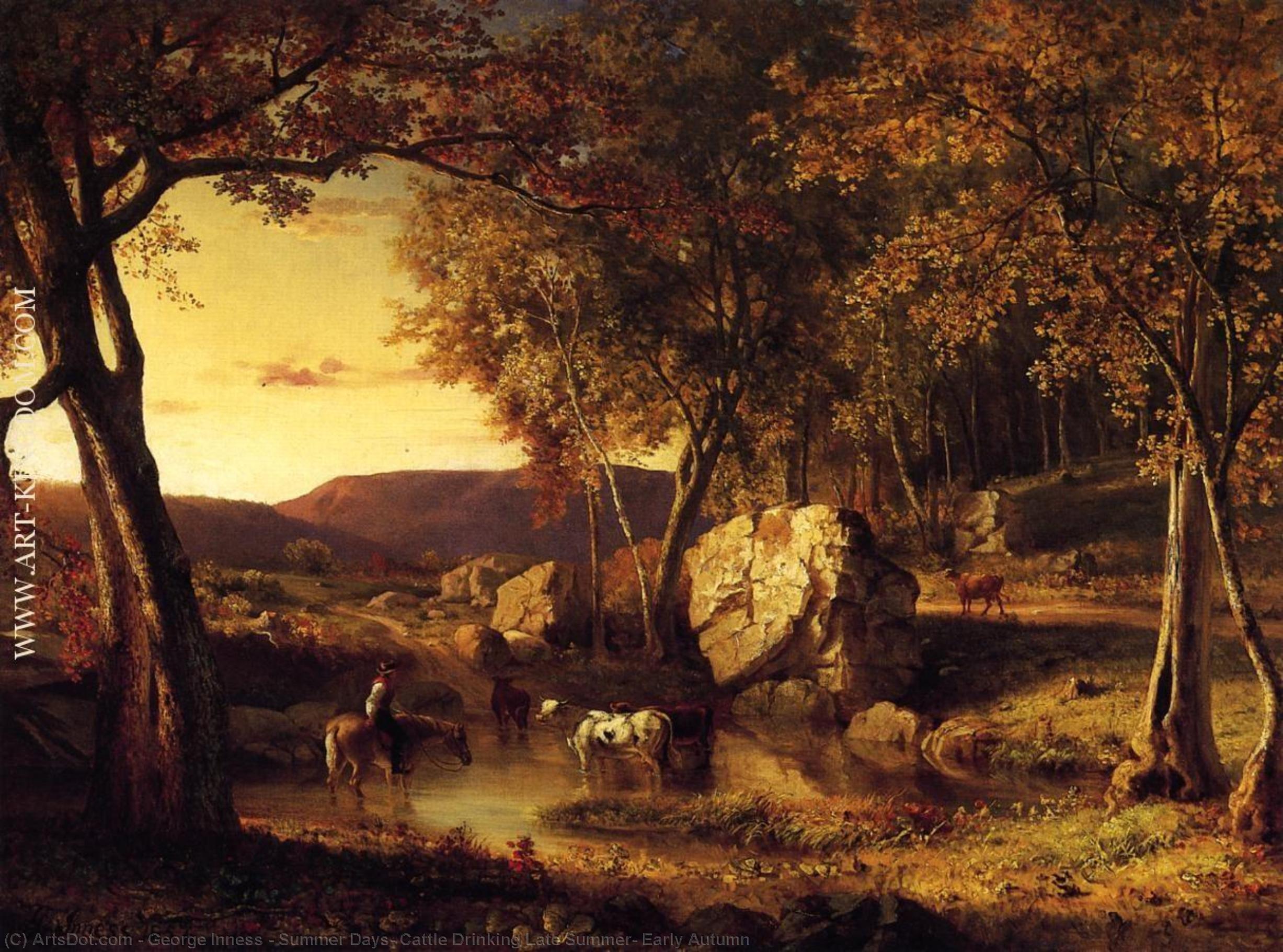 Order Oil Painting Replica Summer Days, Cattle Drinking Late Summer, Early Autumn, 1857 by George Inness (1825-1894, United States) | ArtsDot.com
