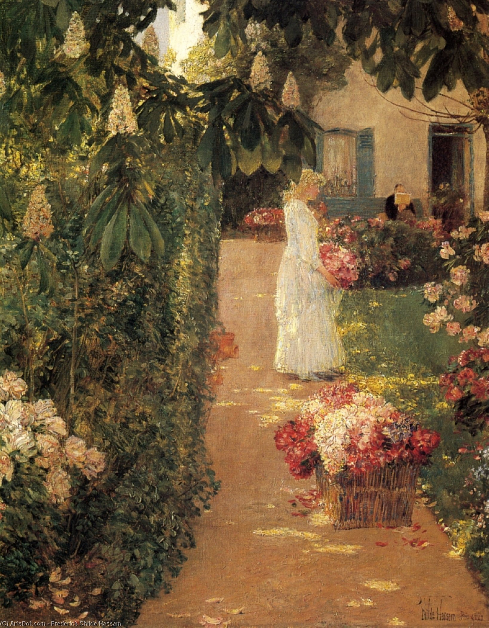 Order Paintings Reproductions Gathering Flowers in a French Garden, 1888 by Frederick Childe Hassam (1859-1935, United States) | ArtsDot.com