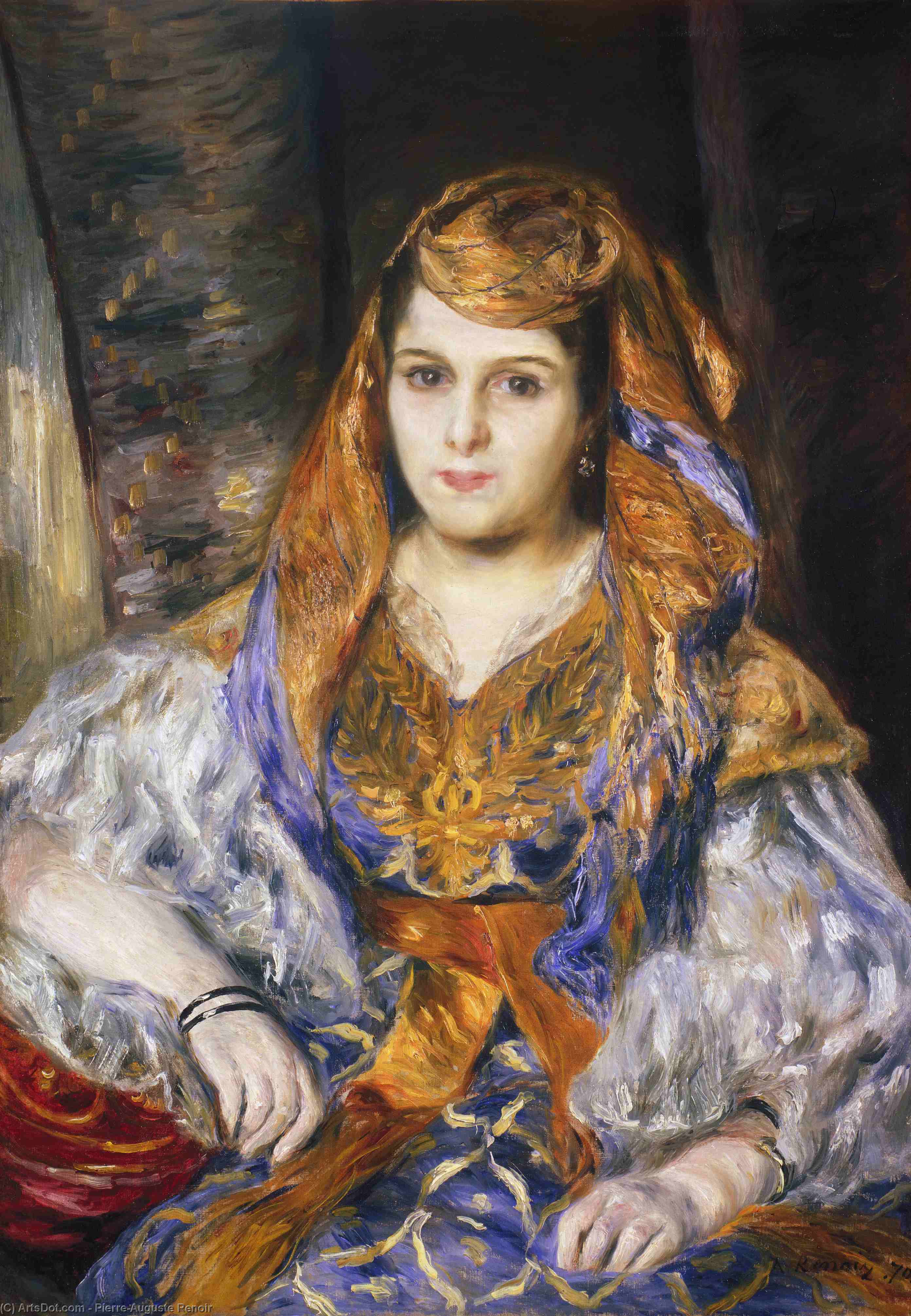 順序 手描き油絵 アルジェリアのドレスでマダムのストラ, 1870 バイ Pierre-Auguste Renoir (1841-1919, France) | ArtsDot.com