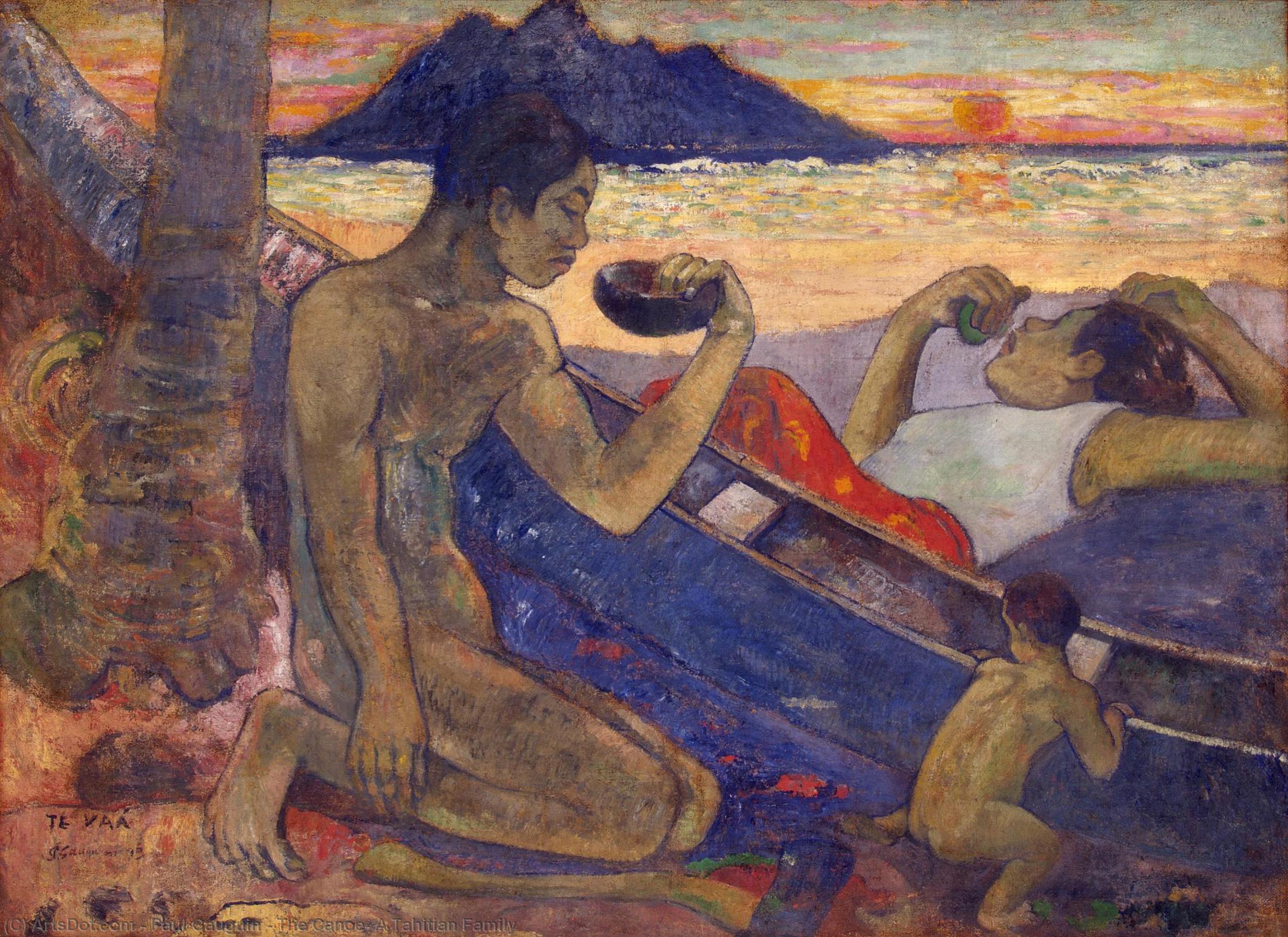 Ordinare Riproduzioni Di Belle Arti La Canoa: una famiglia tahitiana, 1896 di Paul Gauguin (1848-1903, France) | ArtsDot.com