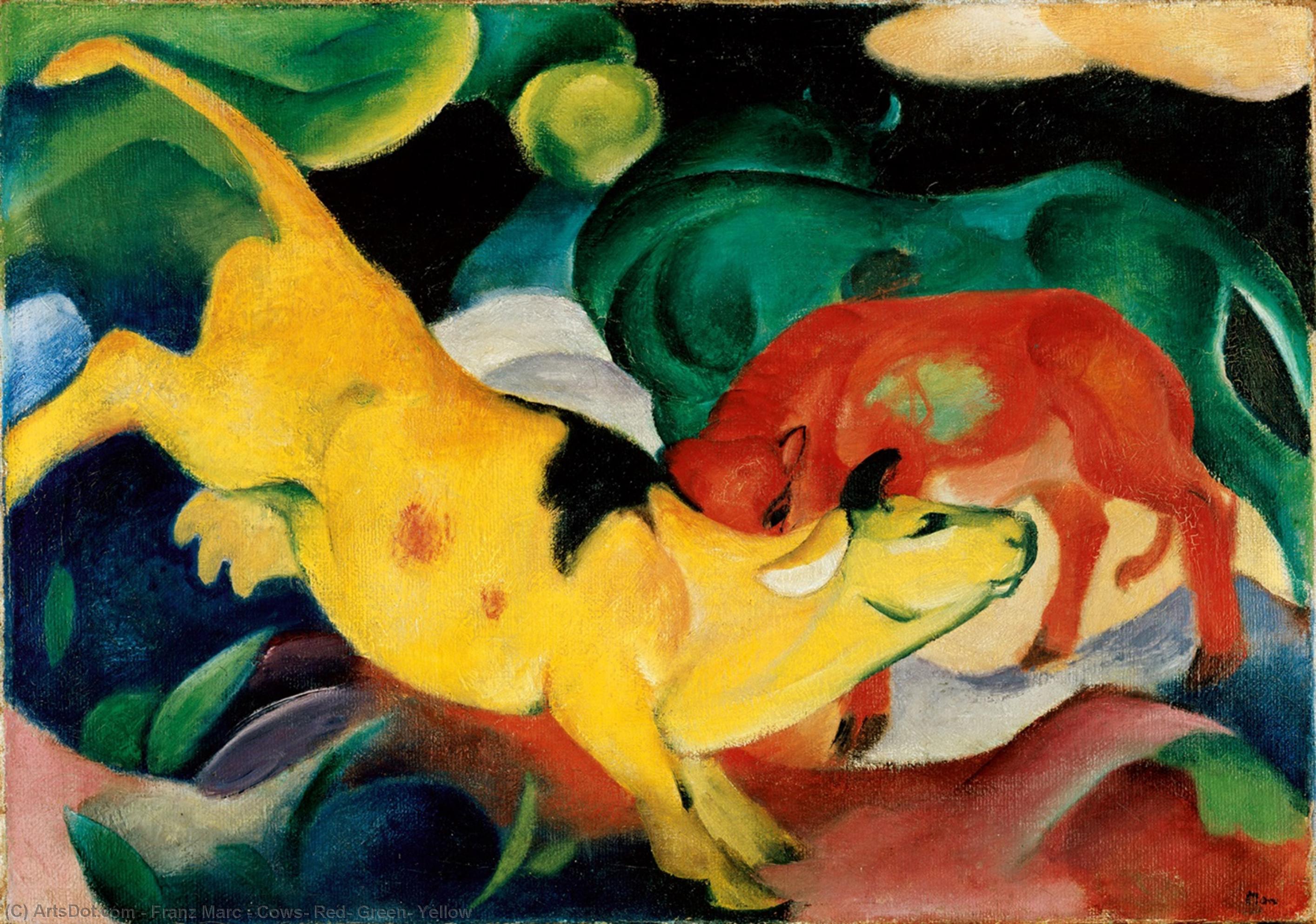Order Paintings Reproductions Cows, Red, Green, Yellow, 1911 by Franz Marc (1880-1916, Germany) | ArtsDot.com