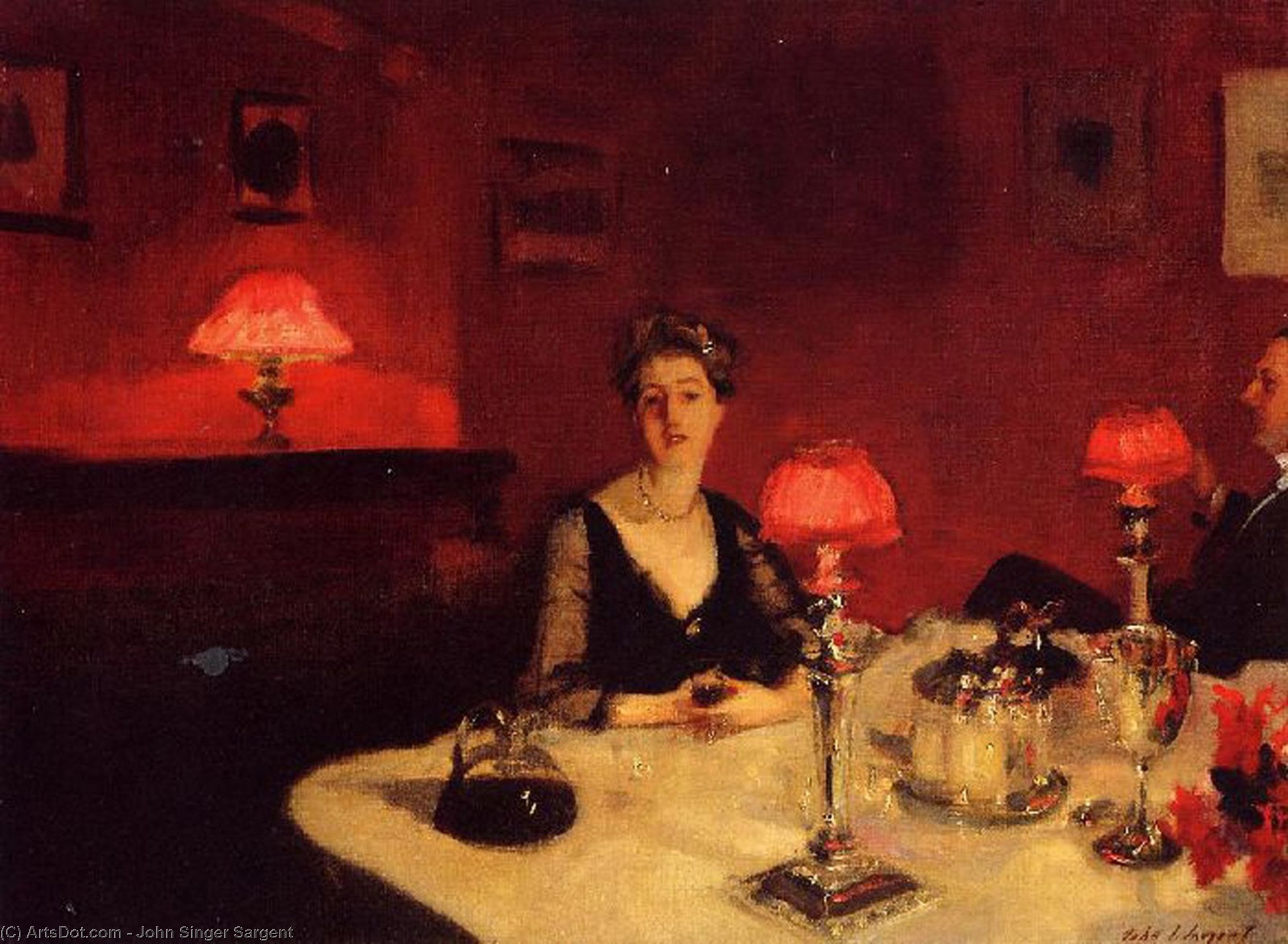 順序 手描き油絵 夜のディナーテーブル(Mr.とMr. Albert Vickersとも呼ばれる), 1884 バイ John Singer Sargent (1856-1925, Italy) | ArtsDot.com