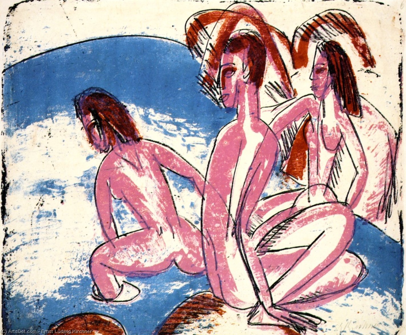 Pedir Reproducciones De Pinturas Drei Badende an Steinen, 1913 de Ernst Ludwig Kirchner (1880-1938, Germany) | ArtsDot.com