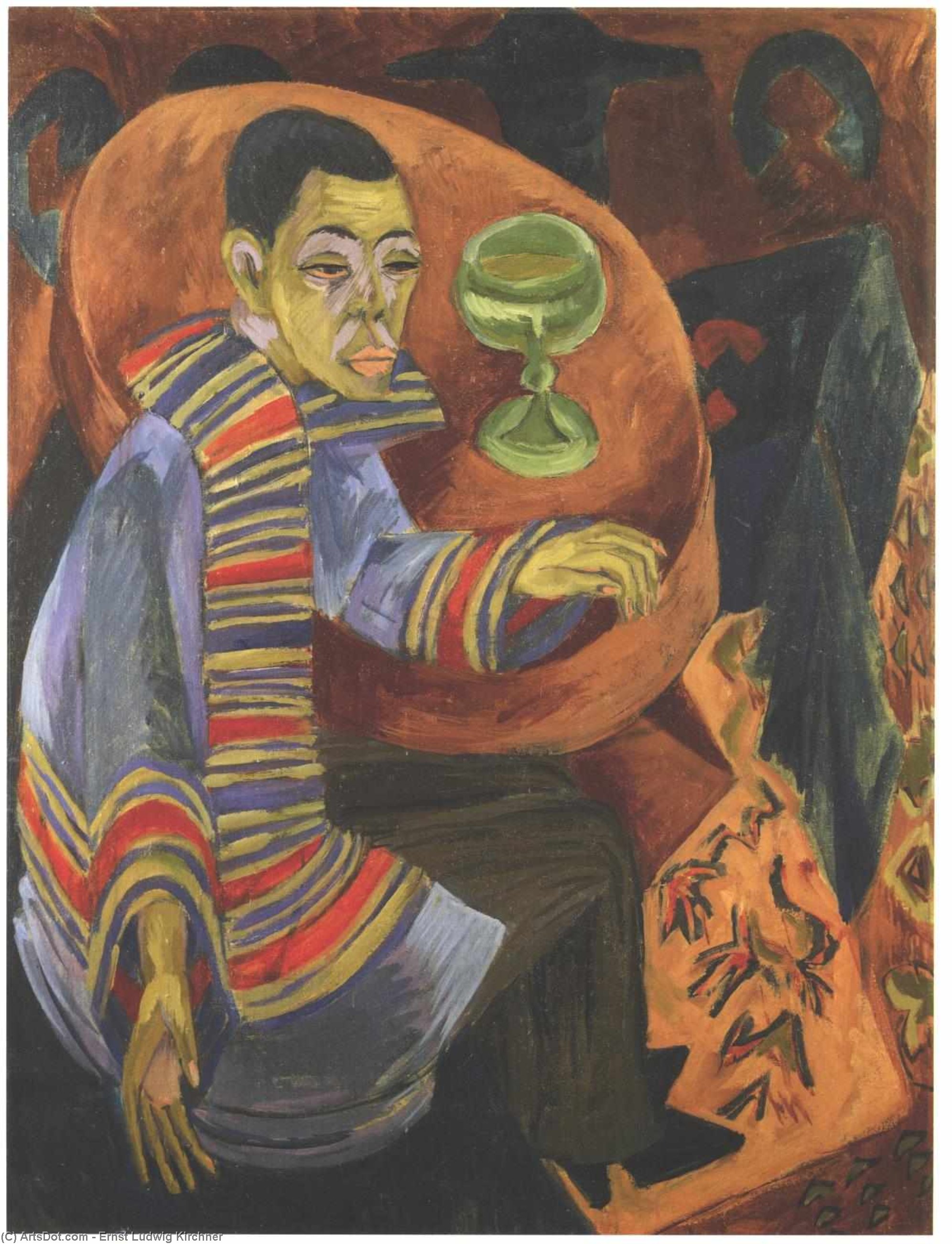 Order Art Reproductions The Drinker (self-portrait), 1914 by Ernst Ludwig Kirchner (1880-1938, Germany) | ArtsDot.com