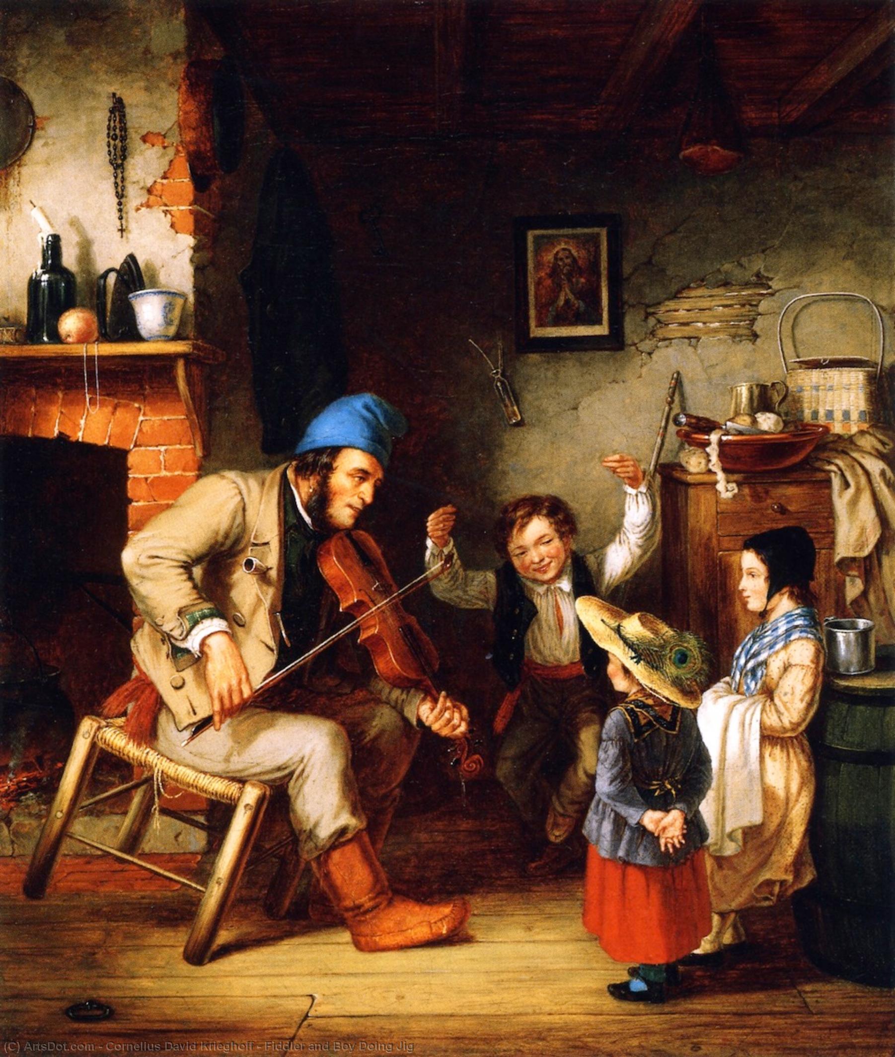 Order Paintings Reproductions Fiddler and Boy Doing Jig, 1852 by Cornelius David Krieghoff (1815-1872, Netherlands) | ArtsDot.com