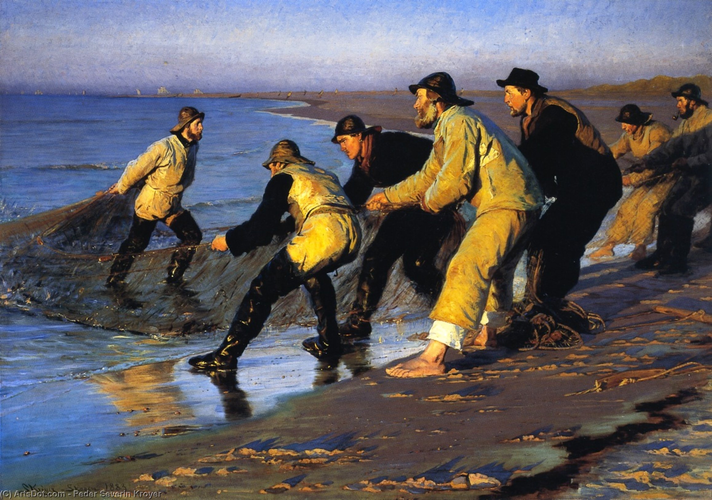 Order Oil Painting Replica Fishermen Hauling the Net on Skagen`s North Beach, 1883 by Peder Severin Kroyer (1851-1909, Norway) | ArtsDot.com