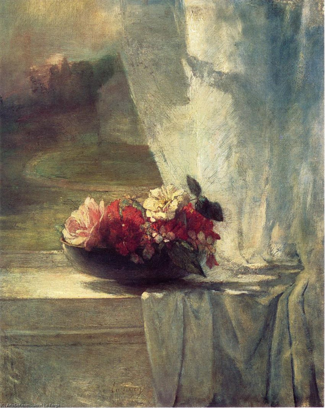 Bestellen Kunstreproduktionen Blumen in einem persischen Porzellan Wasserschale (auch bekannt als Blumen auf einem Windowsill), 1861 von John La Farge (1835-1910, United States) | ArtsDot.com