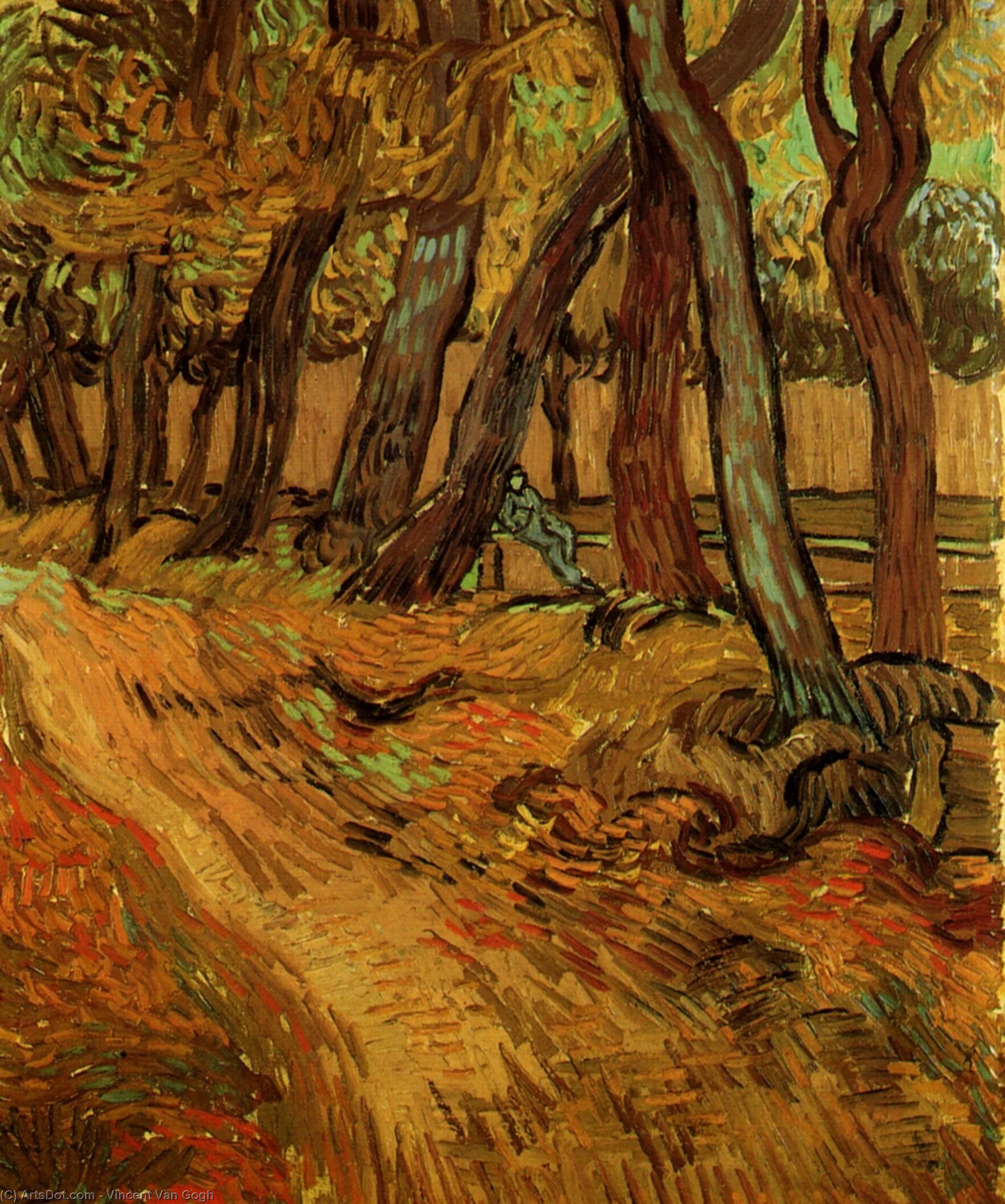 Order Paintings Reproductions The Garden of Saint-Paul Hospital with Figure, 1889 by Vincent Van Gogh (1853-1890, Netherlands) | ArtsDot.com