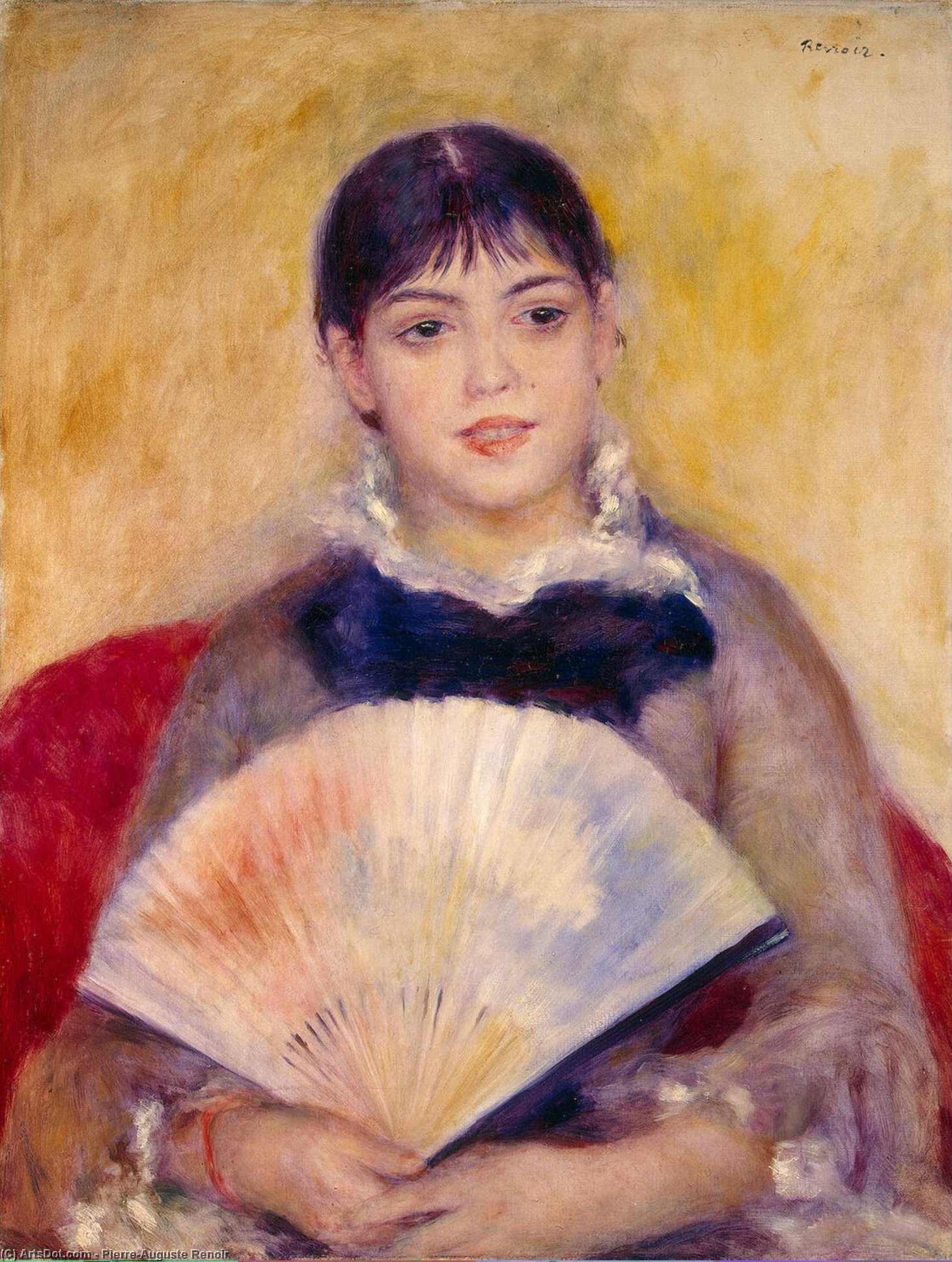 順序 「アート再現 ファンと少女(アルフォニー・フォーナイズとも呼ばれる), 1880 バイ Pierre-Auguste Renoir (1841-1919, France) | ArtsDot.com