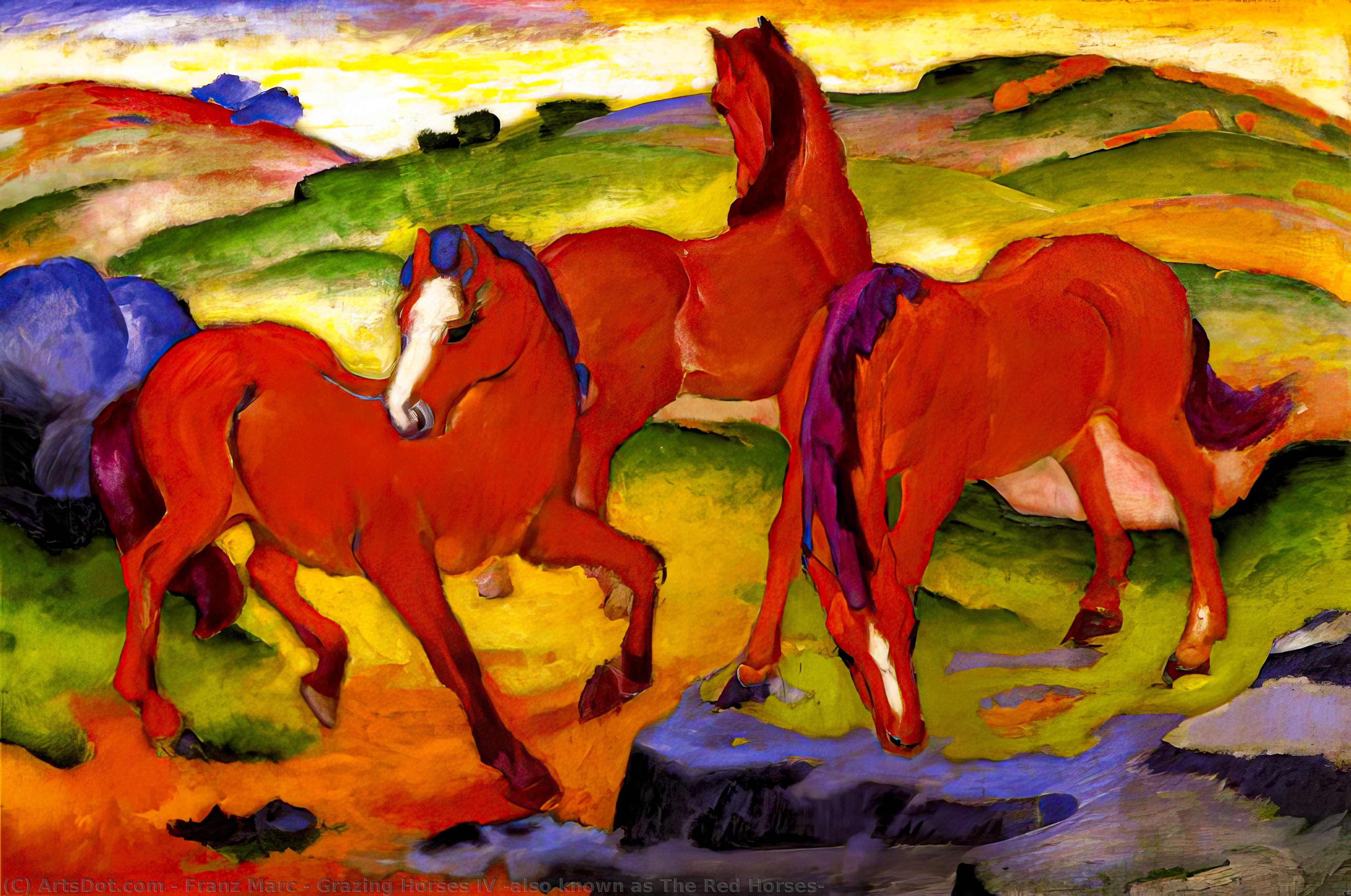 Order Oil Painting Replica Grazing Horses IV (also known as The Red Horses), 1911 by Franz Marc (1880-1916, Germany) | ArtsDot.com