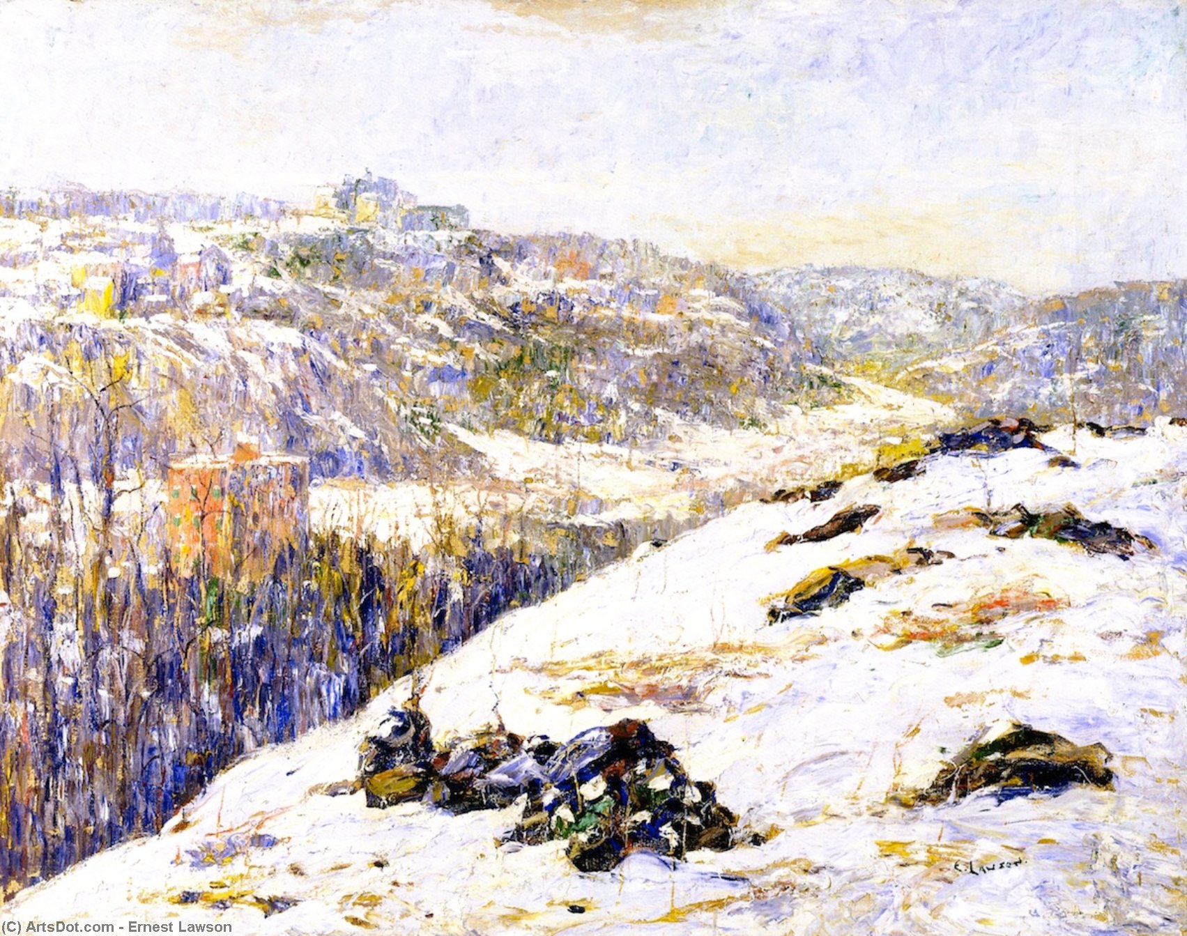 Order Oil Painting Replica Harlem River, Winter, 1910 by Ernest Lawson (1873-1939, Canada) | ArtsDot.com