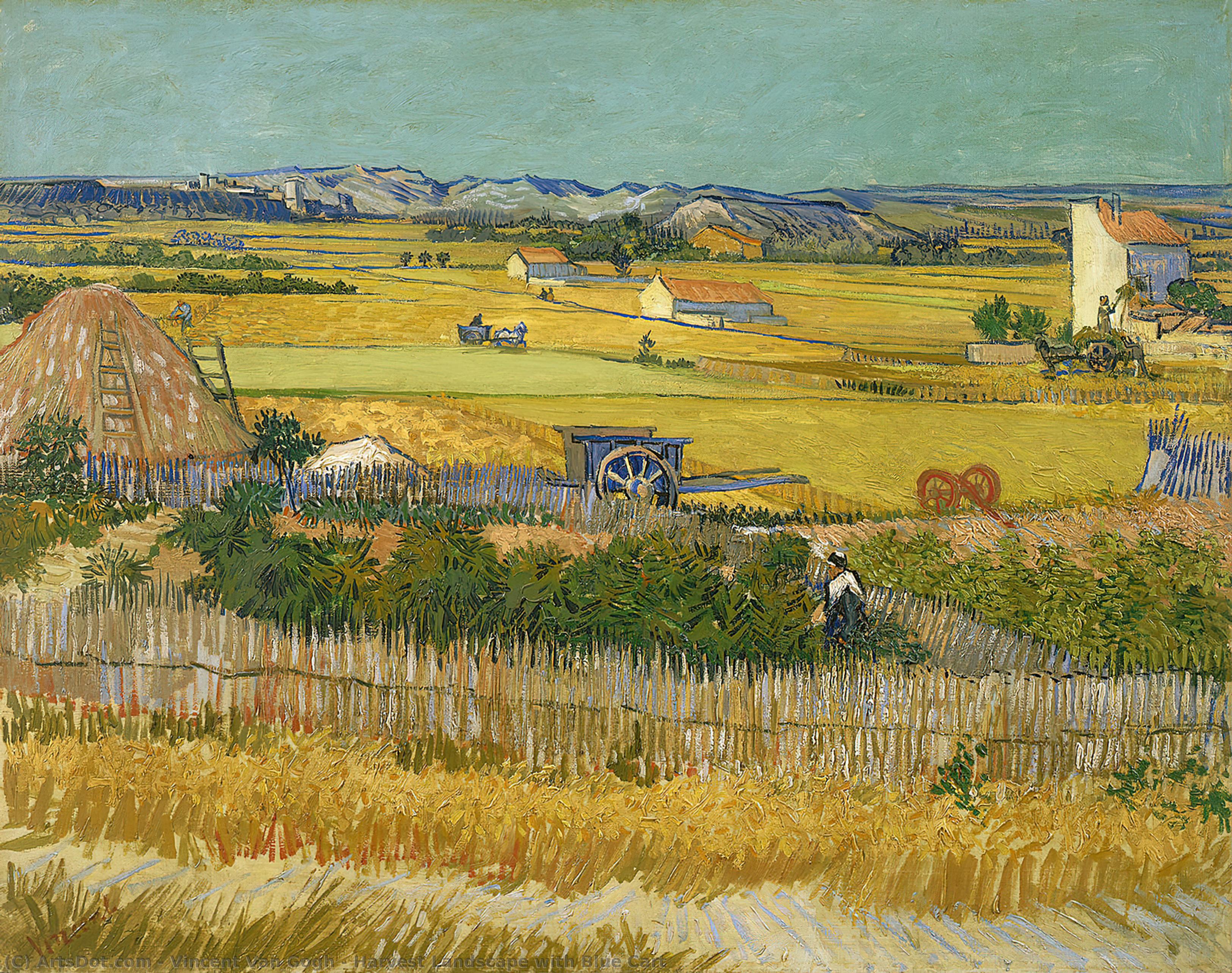Order Oil Painting Replica Harvest Landscape with Blue Cart, 1888 by Vincent Van Gogh (1853-1890, Netherlands) | ArtsDot.com