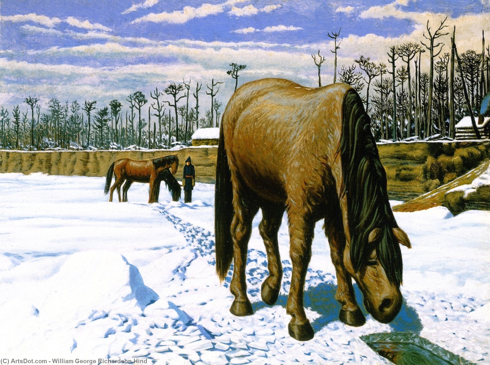 順序 手描き油絵 アイスホールで飲む馬, 1870 バイ William George Richardson Hind (1833-1889, United Kingdom) | ArtsDot.com
