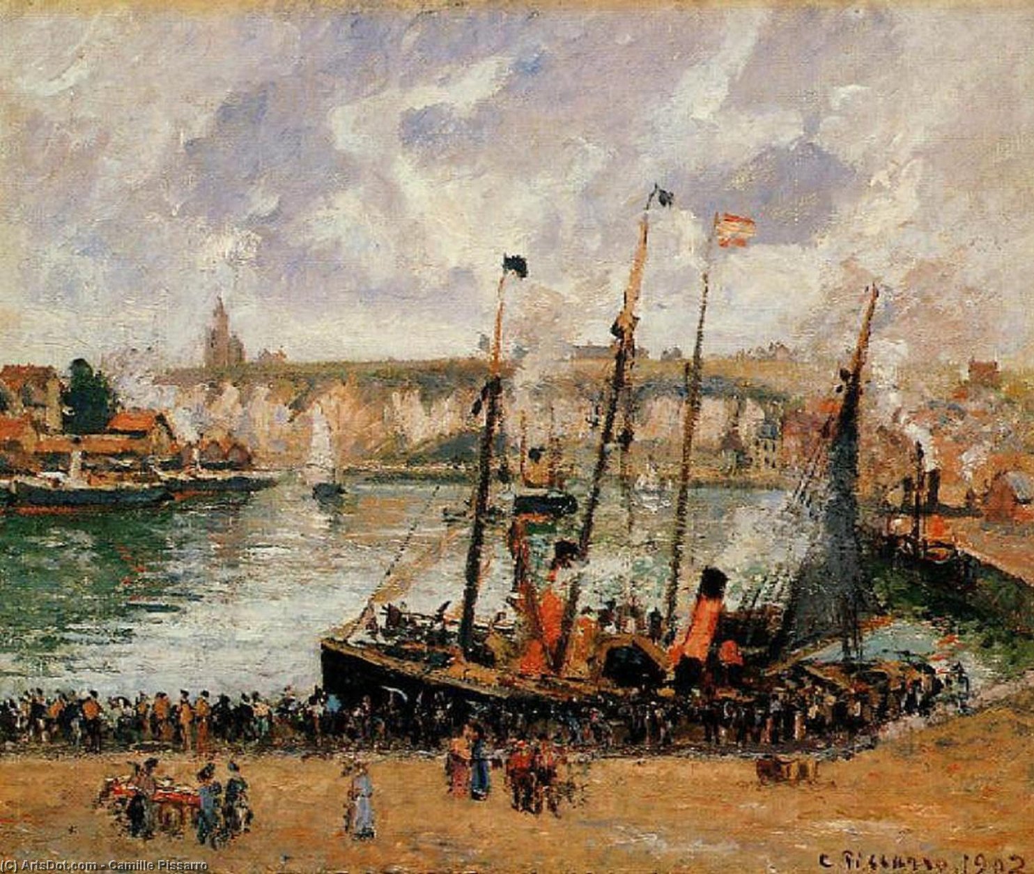 Buy Museum Art Reproductions The Inner Harbor, Dieppe: High Tide, Morning, Grey Weather, 1902 by Camille Pissarro (1830-1903, United States) | ArtsDot.com