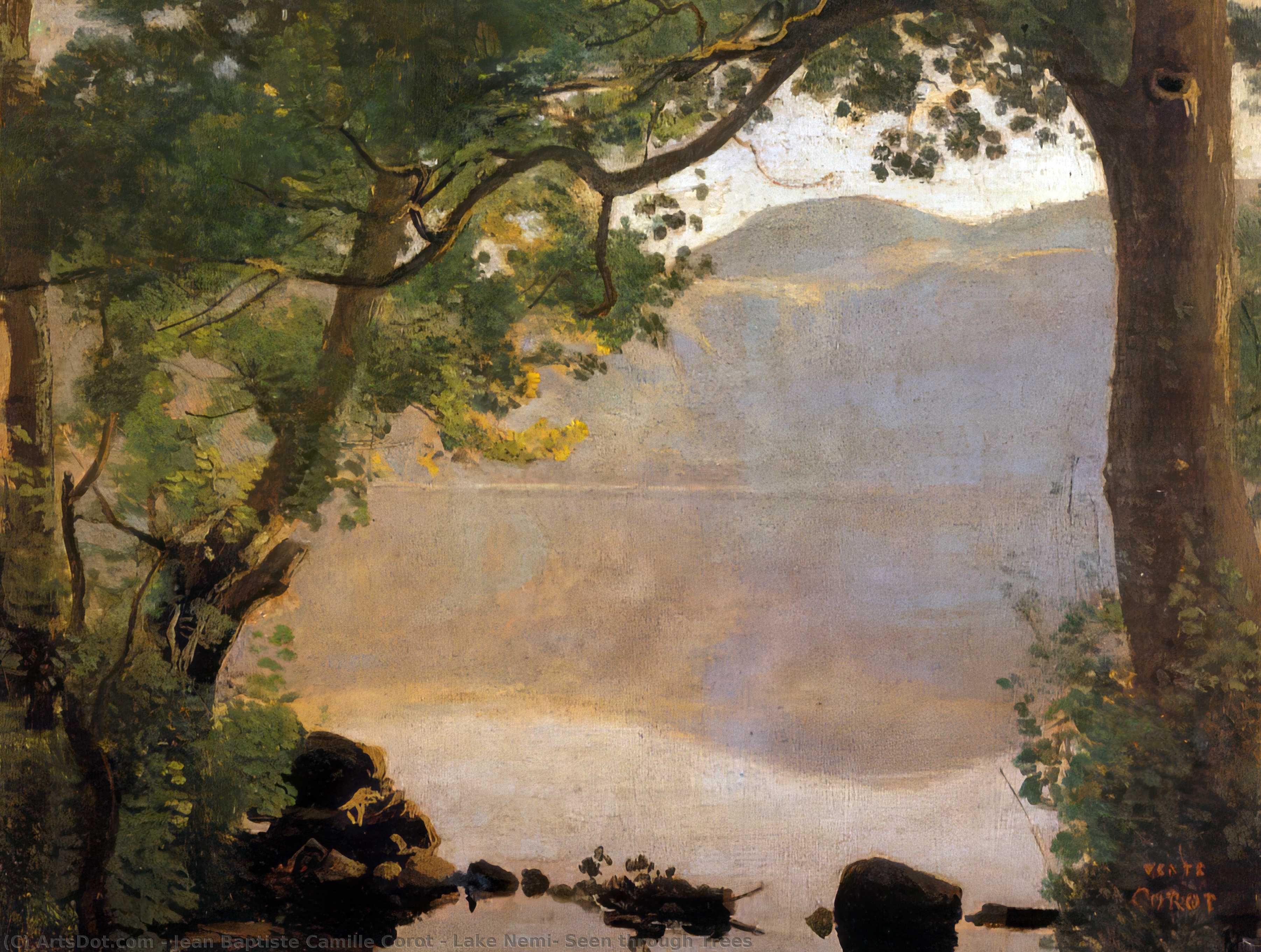 Ordinare Riproduzioni Di Belle Arti Lago Nemi, Visto attraverso gli alberi, 1843 di Jean Baptiste Camille Corot (1796-1875, France) | ArtsDot.com