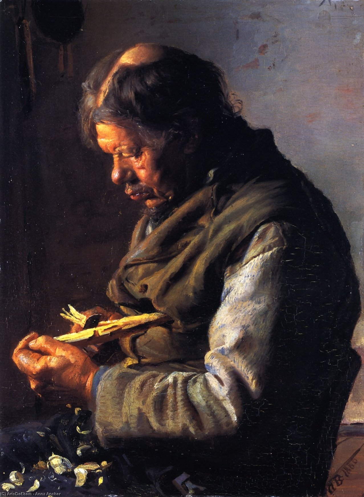 Order Oil Painting Replica Lars Gaihede Whittling a Stock, 1880 by Anna Kirstine Ancher (1859-1935, Denmark) | ArtsDot.com
