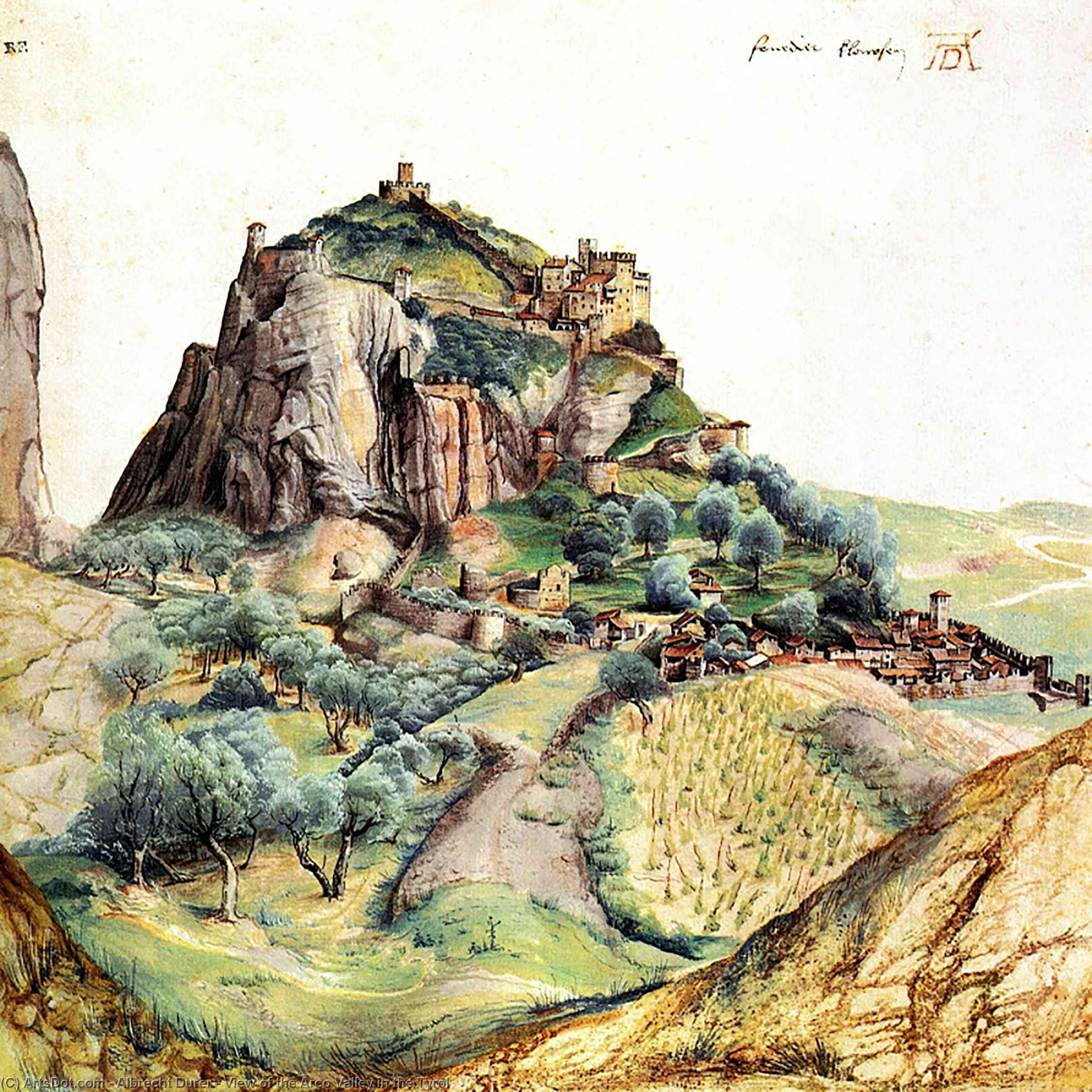 Ordinare Riproduzioni Di Belle Arti Vista sulla Val d`Arco in Tirolo, 1495 di Albrecht Durer (1471-1528, Italy) | ArtsDot.com