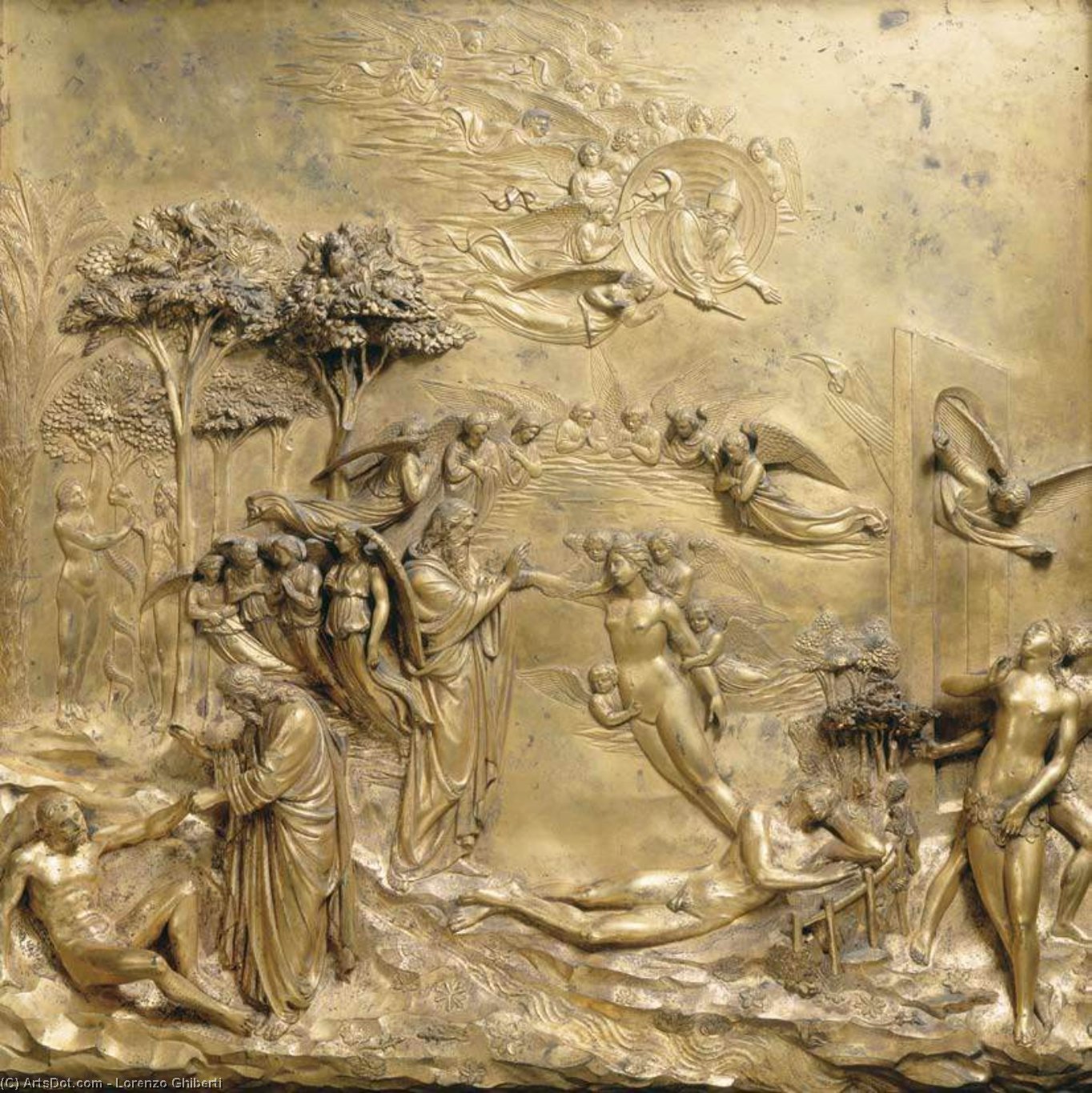 Buy Museum Art Reproductions Creation of Adam and Eve, 1425 by Lorenzo Ghiberti (1378-1455, Italy) | ArtsDot.com