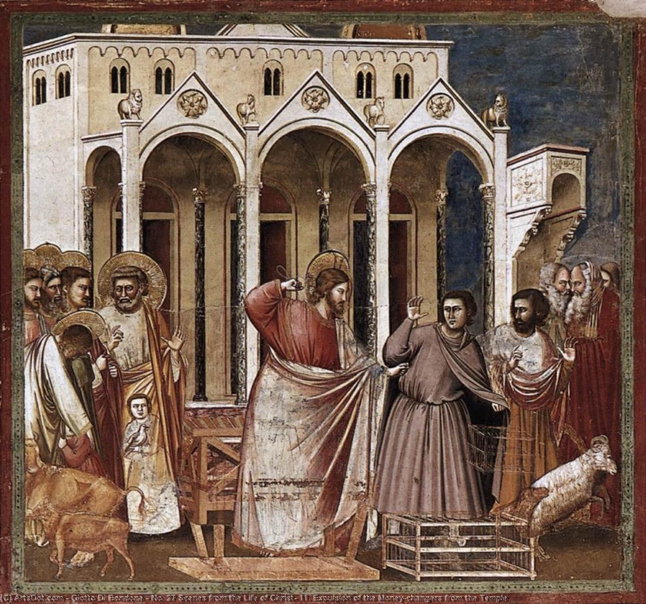 顺序 畫複製 第27期 `基督生平`的情景:11. 将钱change人驱逐出会所., 1304 通过 Giotto Di Bondone (1267-1337, Italy) | ArtsDot.com