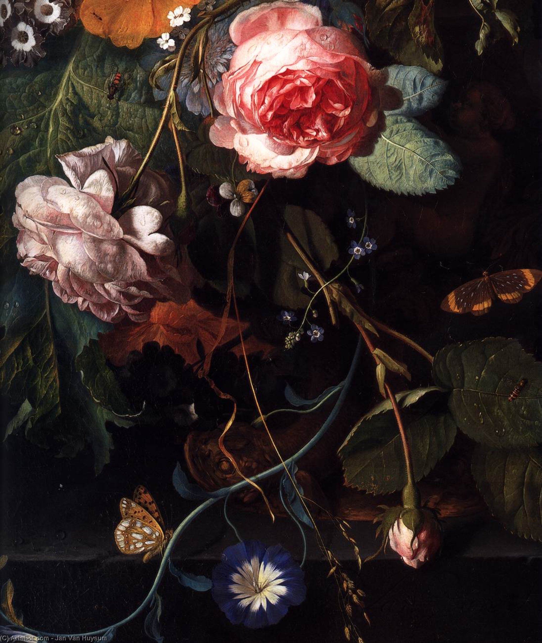 購入 美術館の複製、美術複製、絵画複製、美術館の品質プリント、美術品の複製、有名な絵画の複製、博物館の品質再現、キャンバスにアートプリント 花の花束(詳細) バイ Jan Van Huysum (1682-1749, Netherlands) | ArtsDot.com