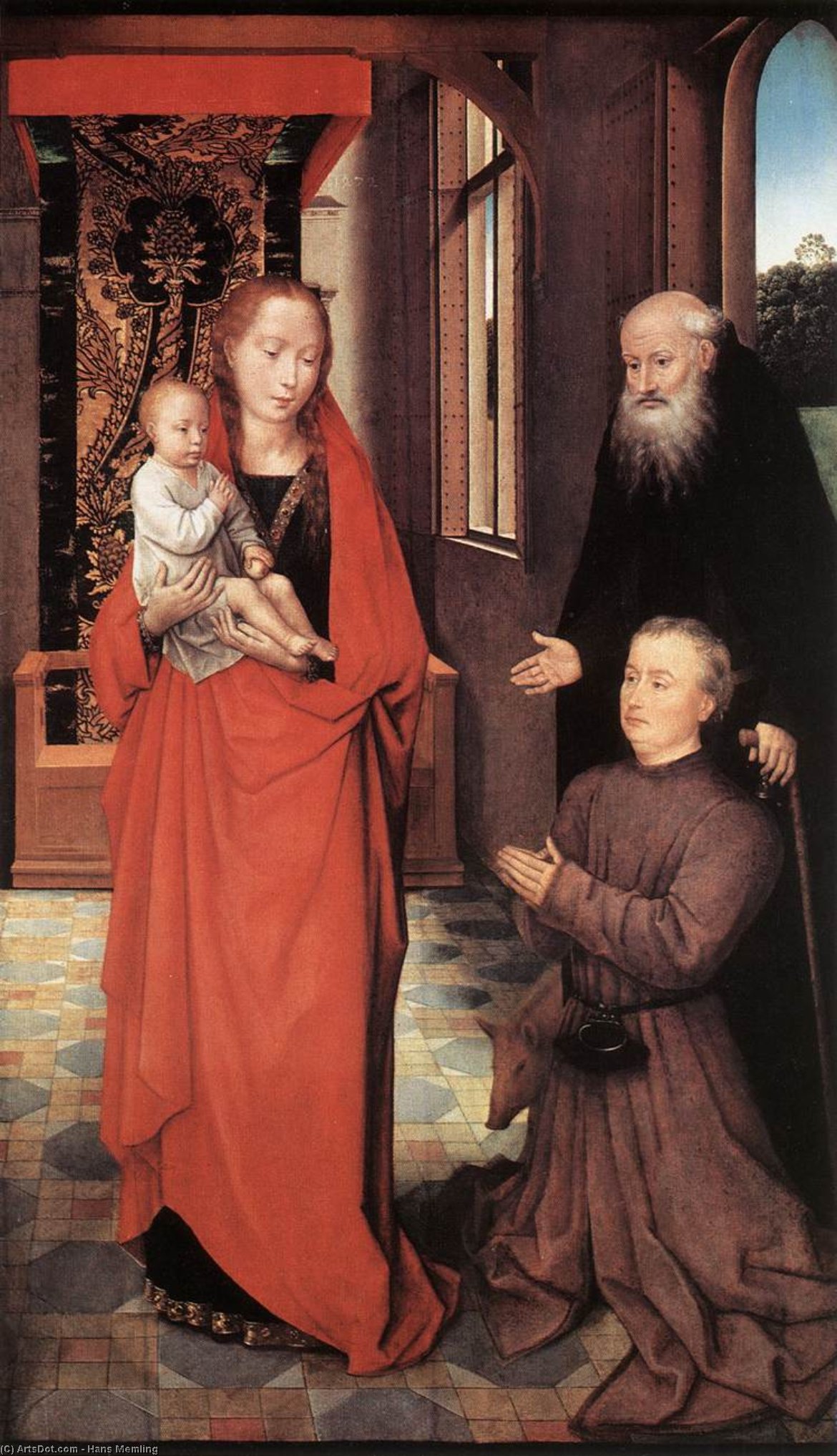 Compra Riproduzioni D'arte Del Museo Vergine e Bambino con Sant`Antonio Abate e donatore, 1472 di Hans Memling (1430-1494, Germany) | ArtsDot.com