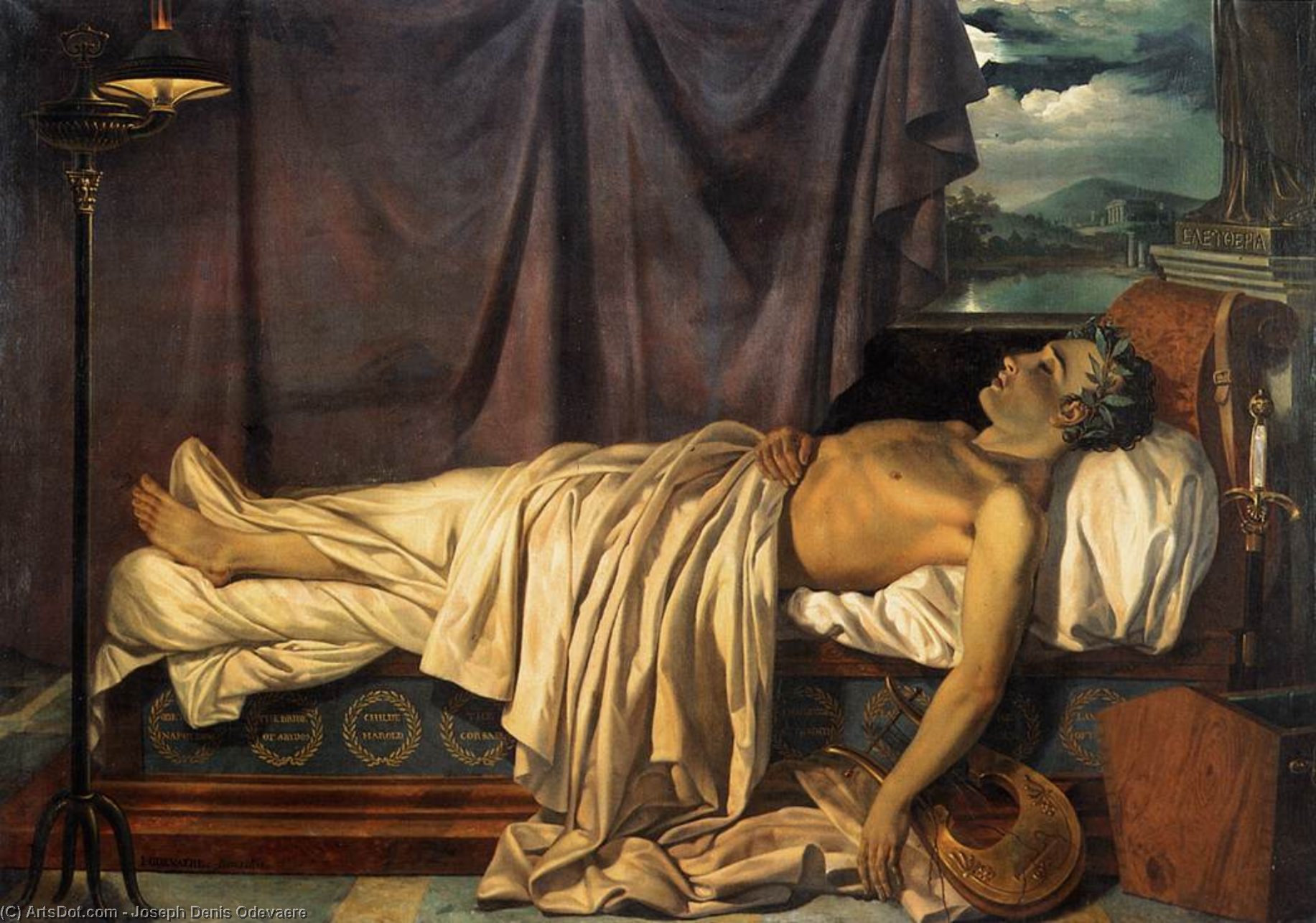 Order Paintings Reproductions Lord Byron on his Death-bed, 1826 by Joseph Denis Odevaere (1775-1830, Belgium) | ArtsDot.com