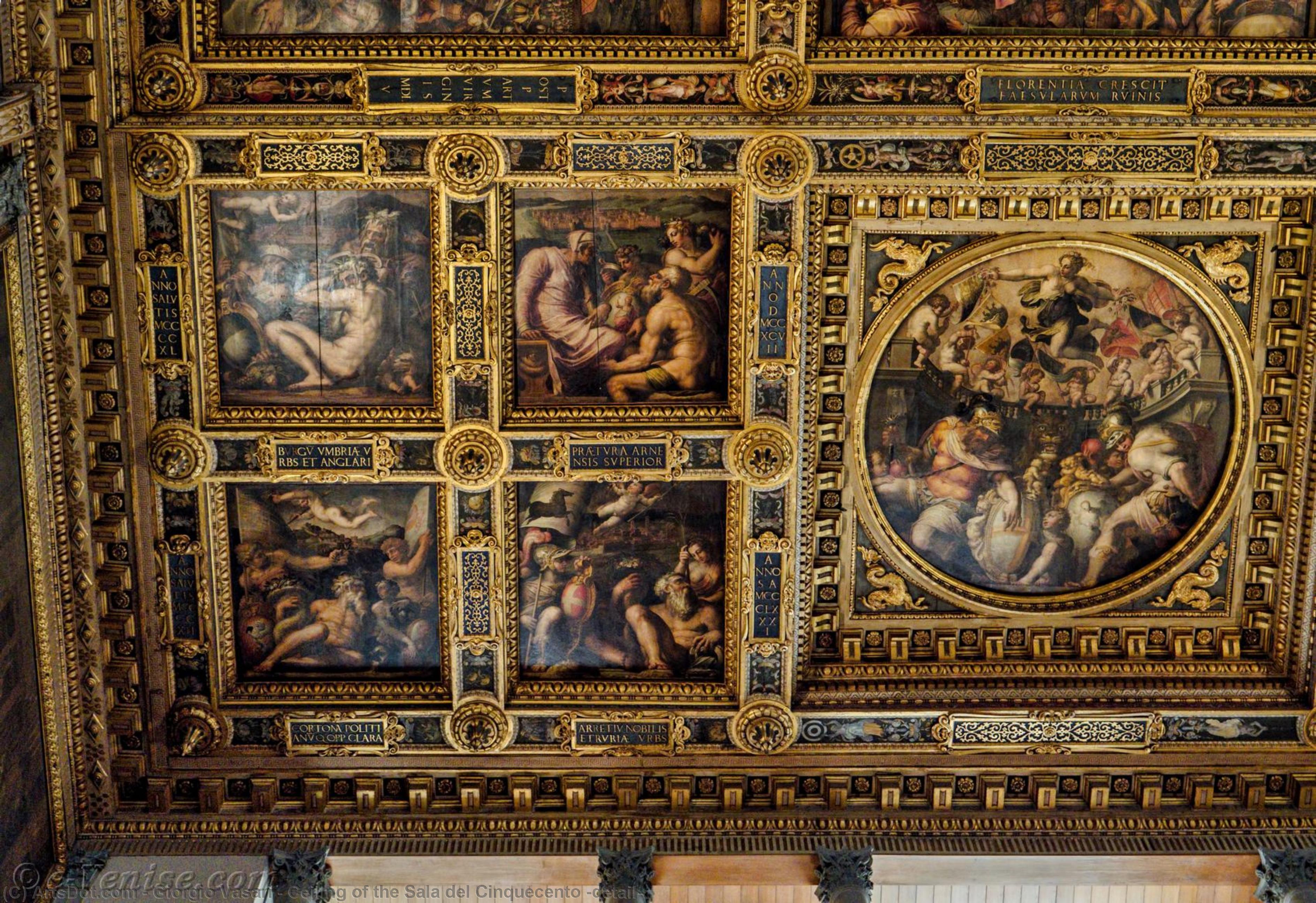 順序 絵画のコピー Sala del Cinquecento(ディテール)の天井 バイ Giorgio Vasari (1511-1574, Italy) | ArtsDot.com