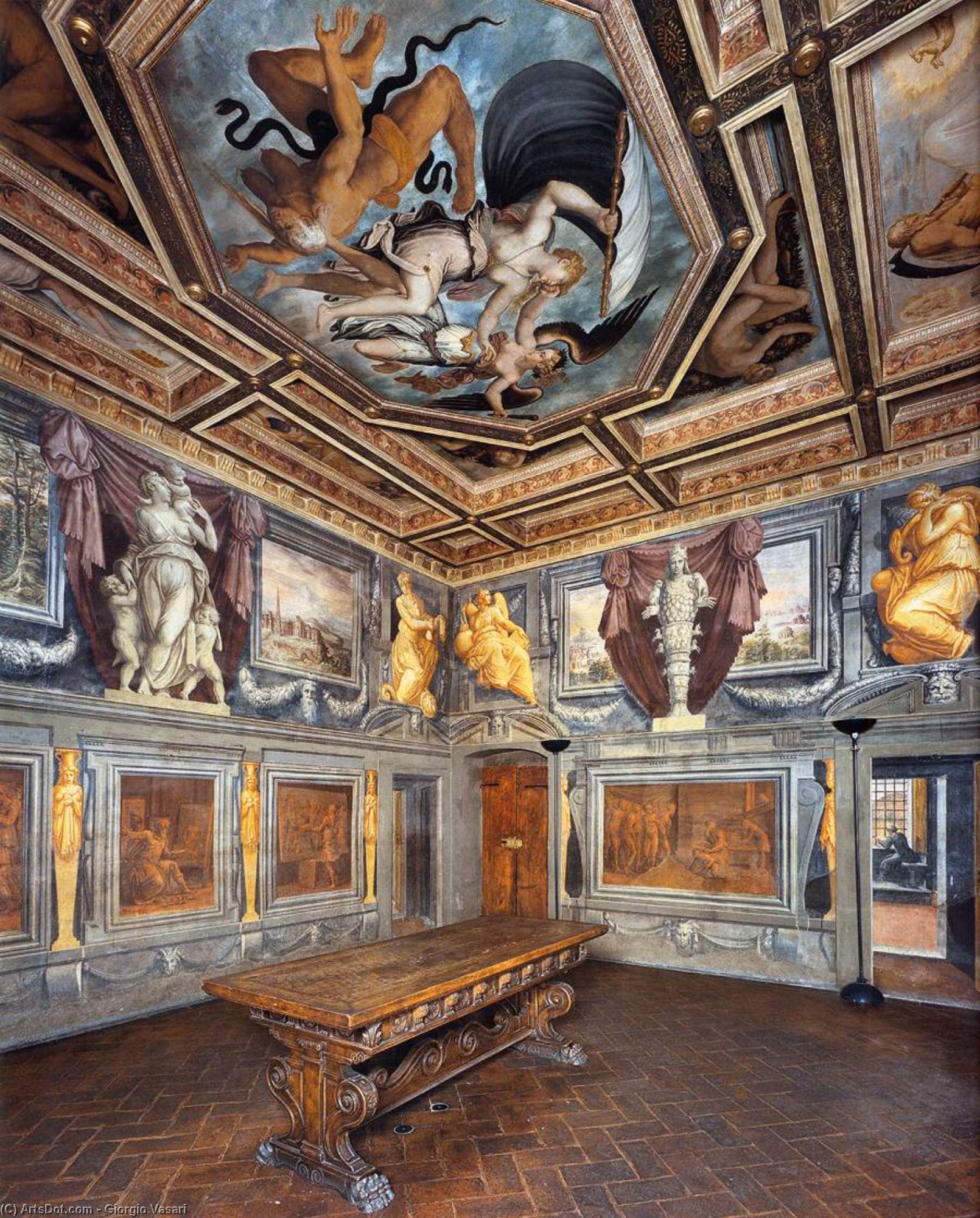 购买 博物馆艺术复制品，艺术复制品，绘画复制品，博物馆质量版画，美术复制品，着名绘画复制品，博物馆品质复制品，帆布艺术版画 中间观点。, 1542 通过 Giorgio Vasari (1511-1574, Italy) | ArtsDot.com