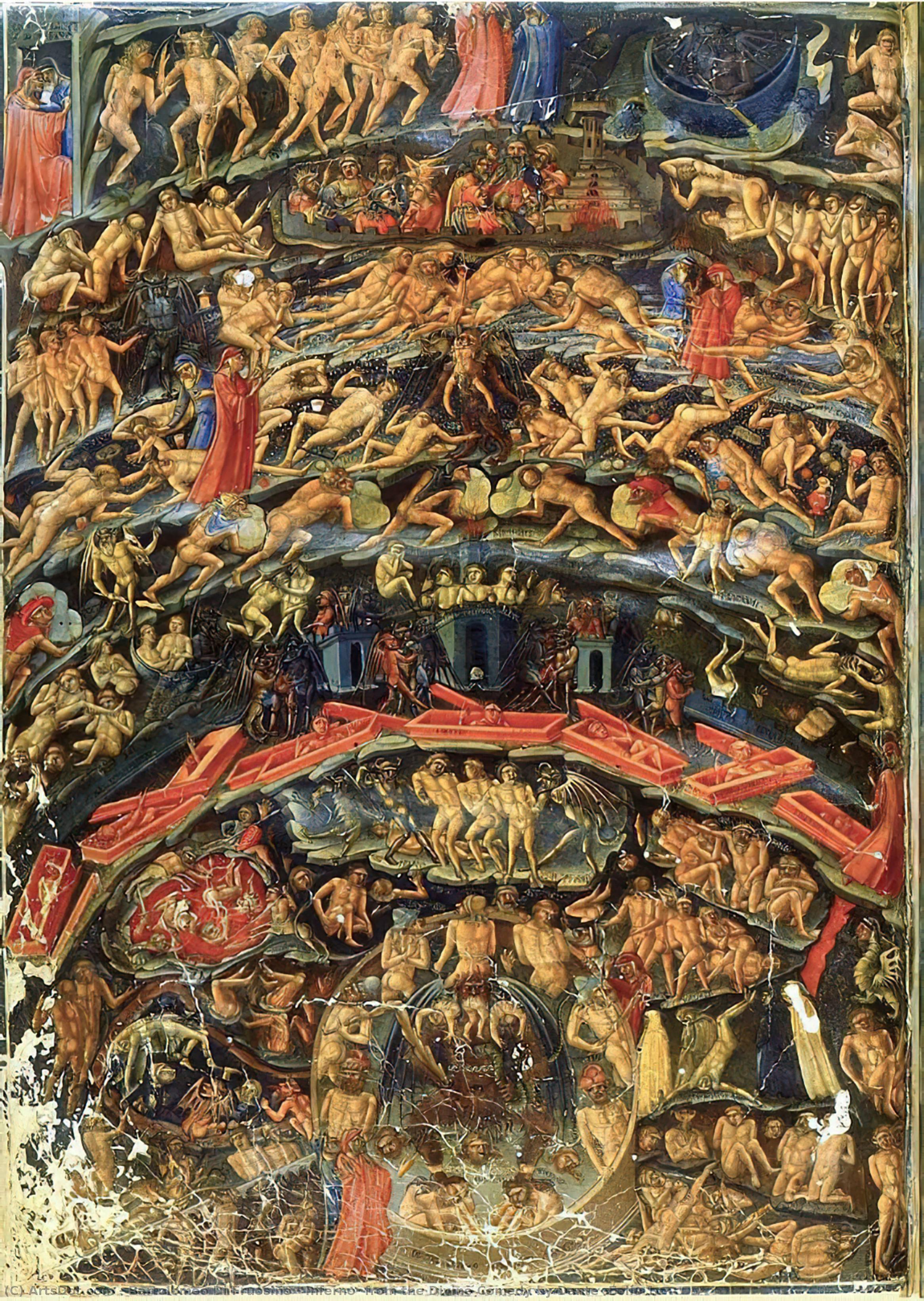 Buy Museum Art Reproductions Inferno, from the Divine Comedy by Dante (Folio 1v), 1430 by Bartolomeo Di Fruosino (1366-1441, Italy) | ArtsDot.com