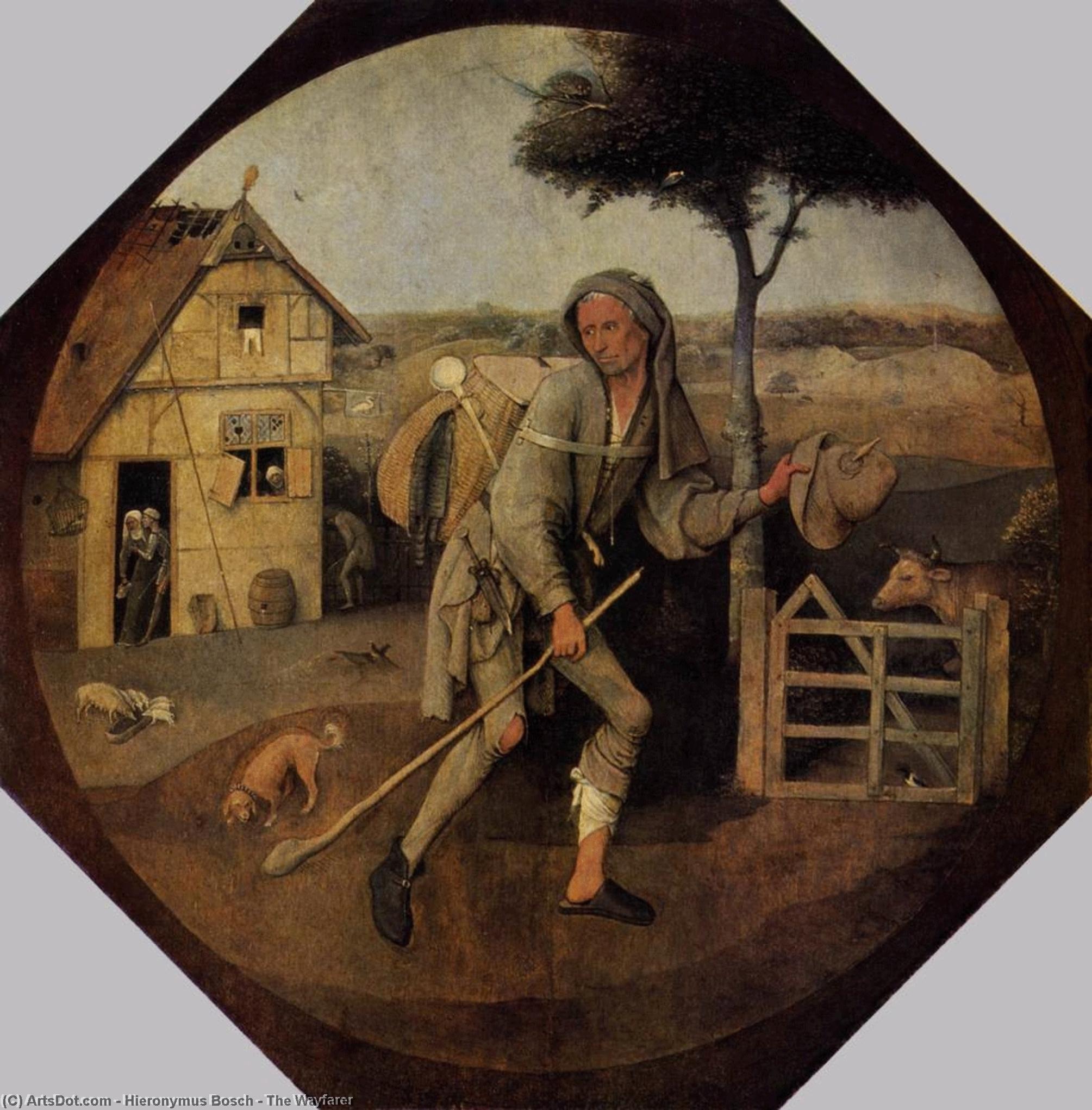 购买 博物馆艺术复制品，艺术复制品，绘画复制品，博物馆质量版画，美术复制品，着名绘画复制品，博物馆品质复制品，帆布艺术版画 The Wayfarer 通过 Hieronymus Bosch (1450-1516, Netherlands) | ArtsDot.com