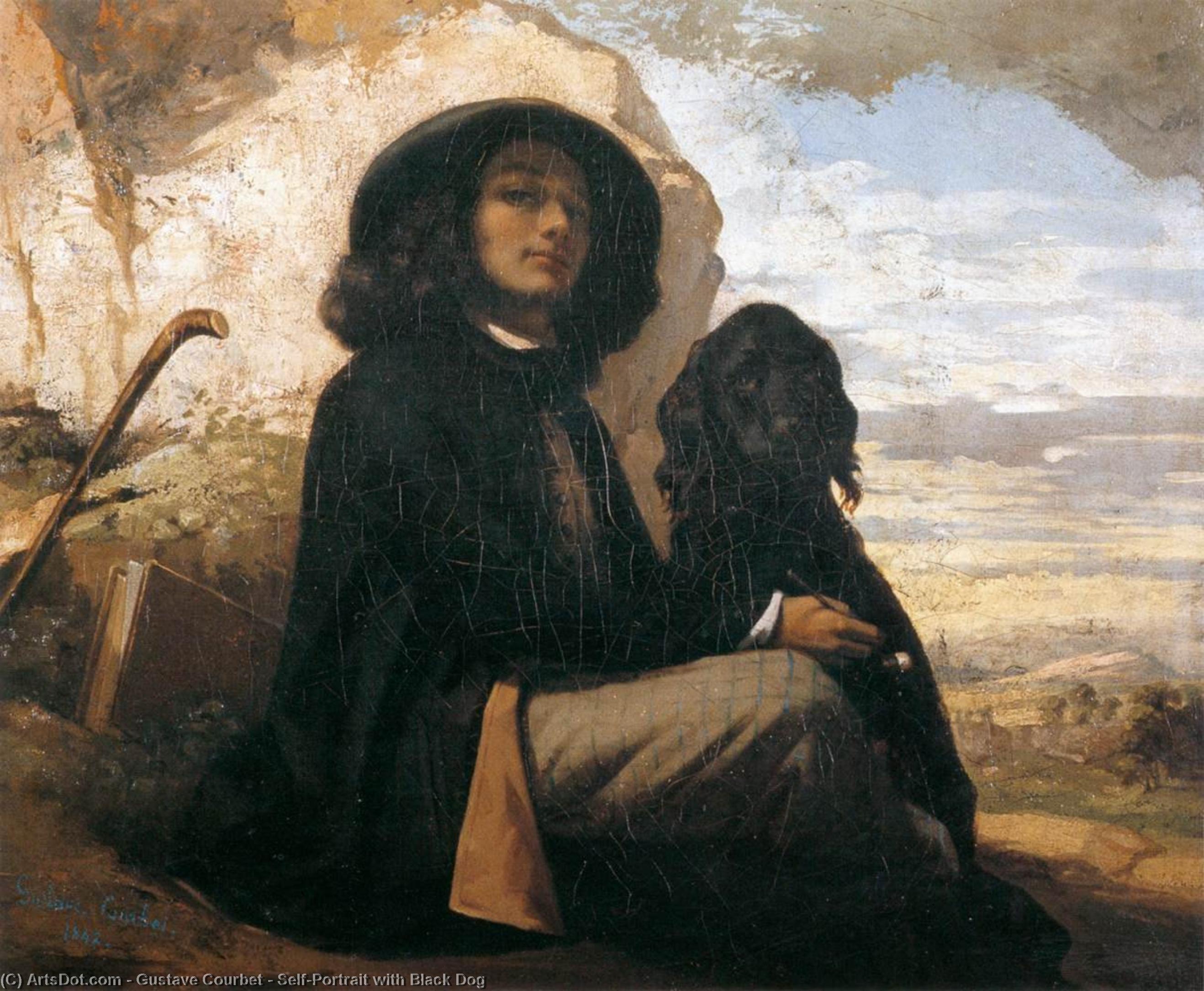 Buy Museum Art Reproductions Self-Portrait with Black Dog, 1842 by Gustave Courbet (1819-1877, France) | ArtsDot.com