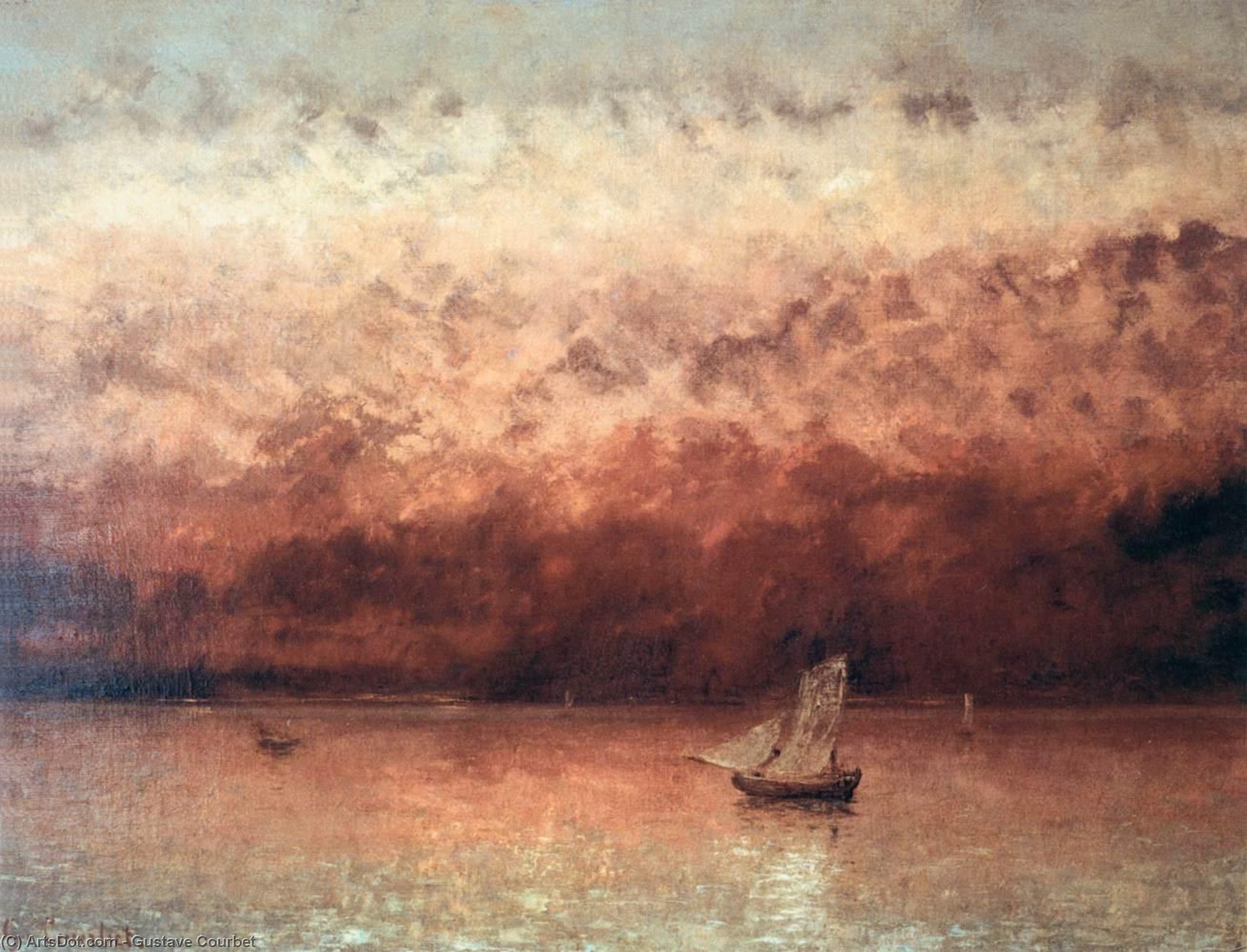 顺序 手工油畫 Sunset on Lake Geneva 。, 1876 通过 Gustave Courbet (1819-1877, France) | ArtsDot.com