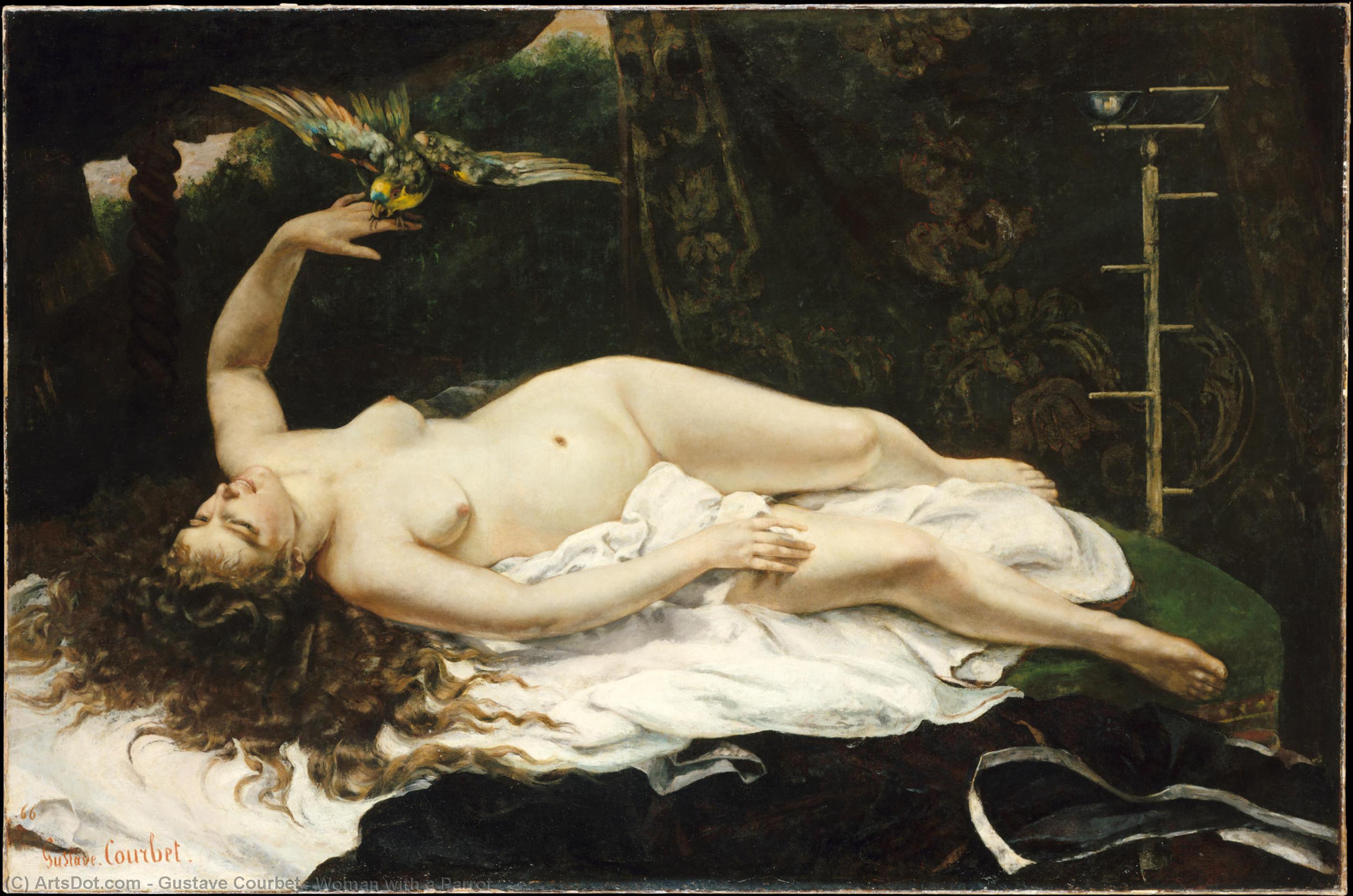 Order Art Reproductions Woman with a Parrot, 1866 by Gustave Courbet (1819-1877, France) | ArtsDot.com