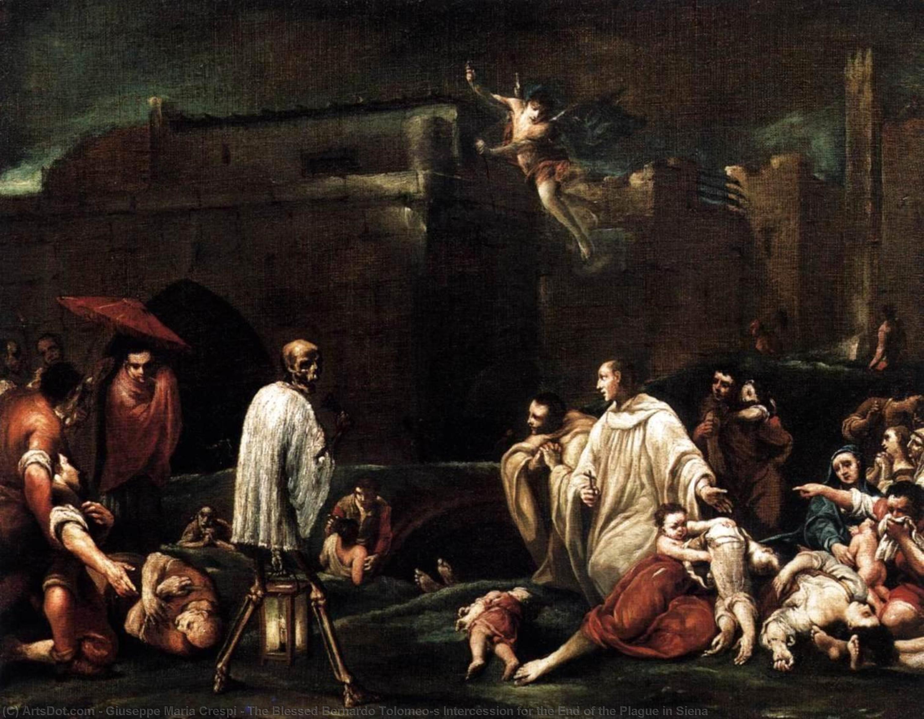 Order Art Reproductions The Blessed Bernardo Tolomeo`s Intercession for the End of the Plague in Siena, 1735 by Giuseppe Maria Crespi (1665-1747, Italy) | ArtsDot.com