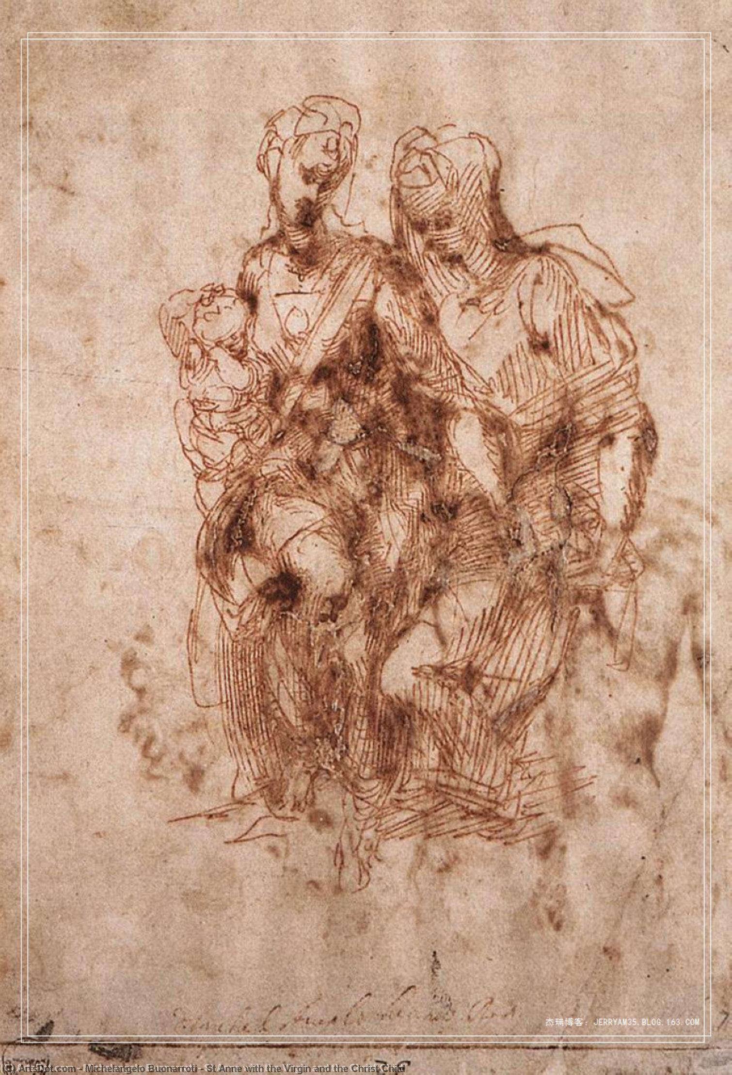 顺序 油畫 圣安妮与维尔京群岛和基督儿童, 1505 通过 Michelangelo Buonarroti (1475-1564, Italy) | ArtsDot.com