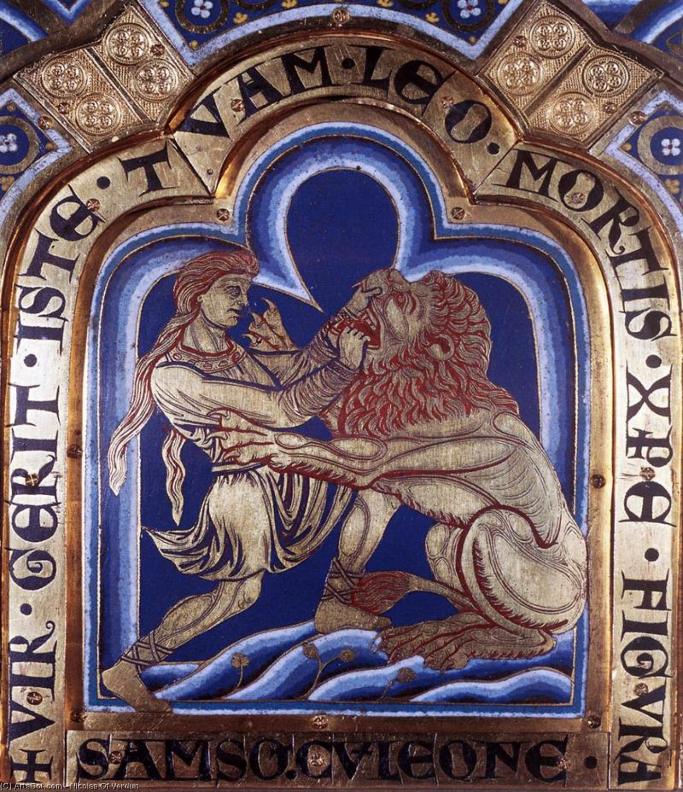 順序 絵画のコピー サムソンとライオン。, 1181 バイ Nicolas Of Verdun (1130-1205) | ArtsDot.com