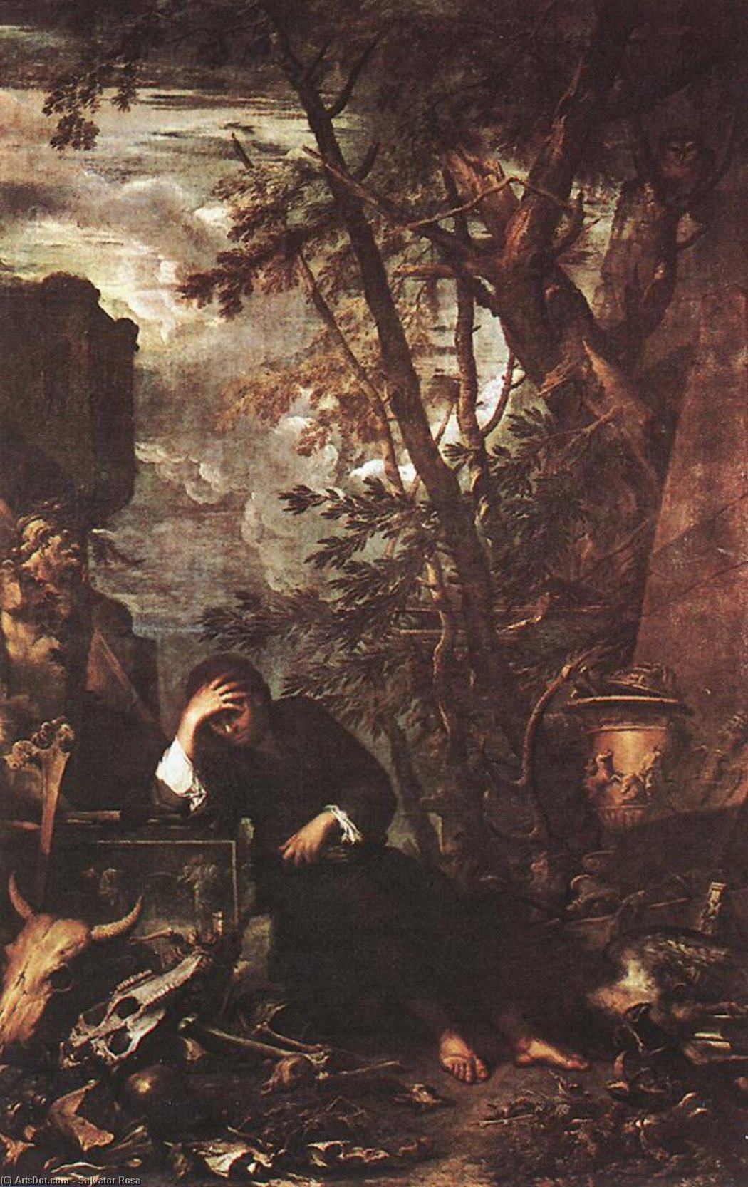 Order Oil Painting Replica Democritus in Meditation, 1650 by Salvator Rosa (1615-1673, Italy) | ArtsDot.com