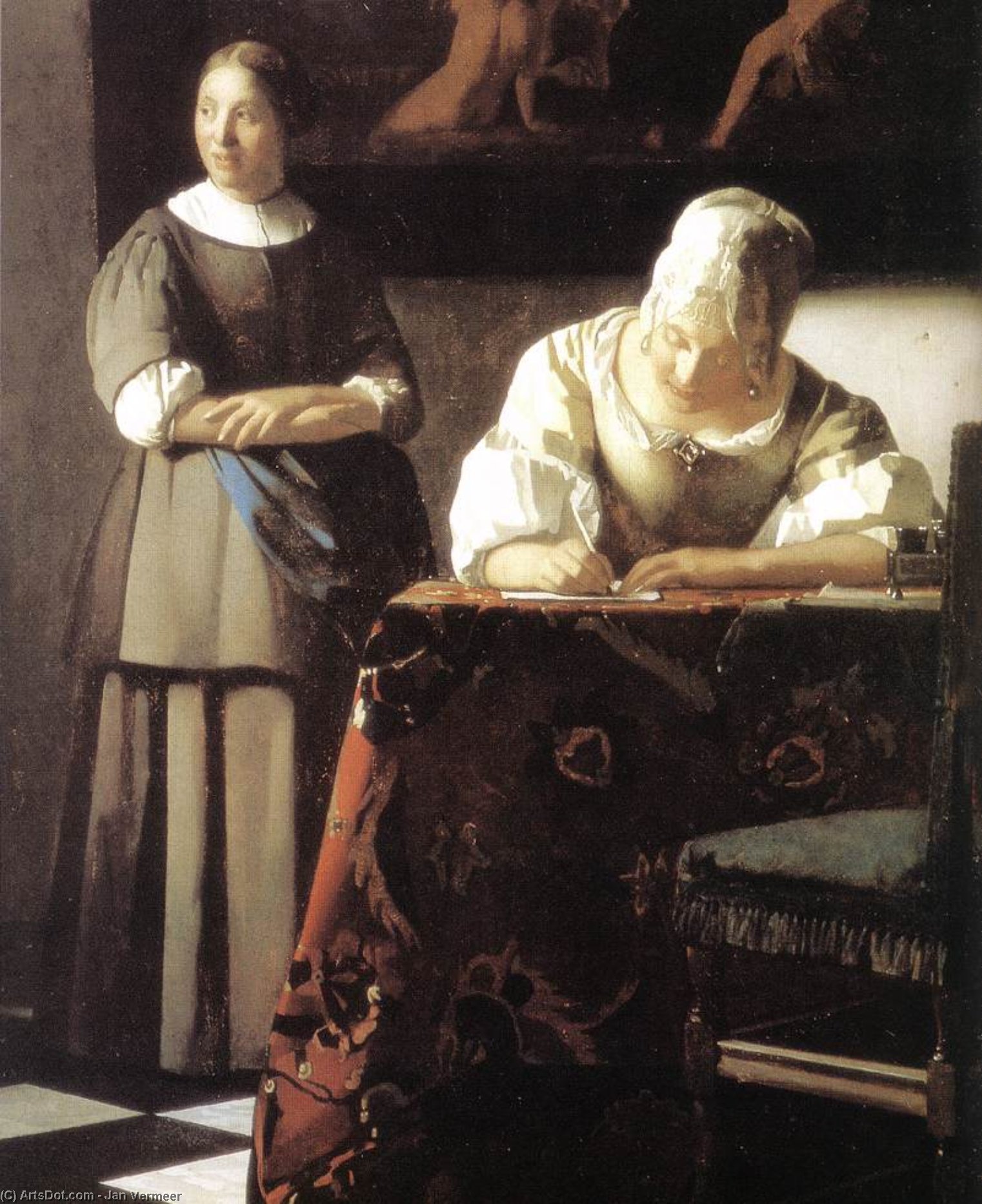顺序 畫複製 女士与女仆写信(详情), 1670 通过 Johannes Vermeer (1632-1675, Netherlands) | ArtsDot.com