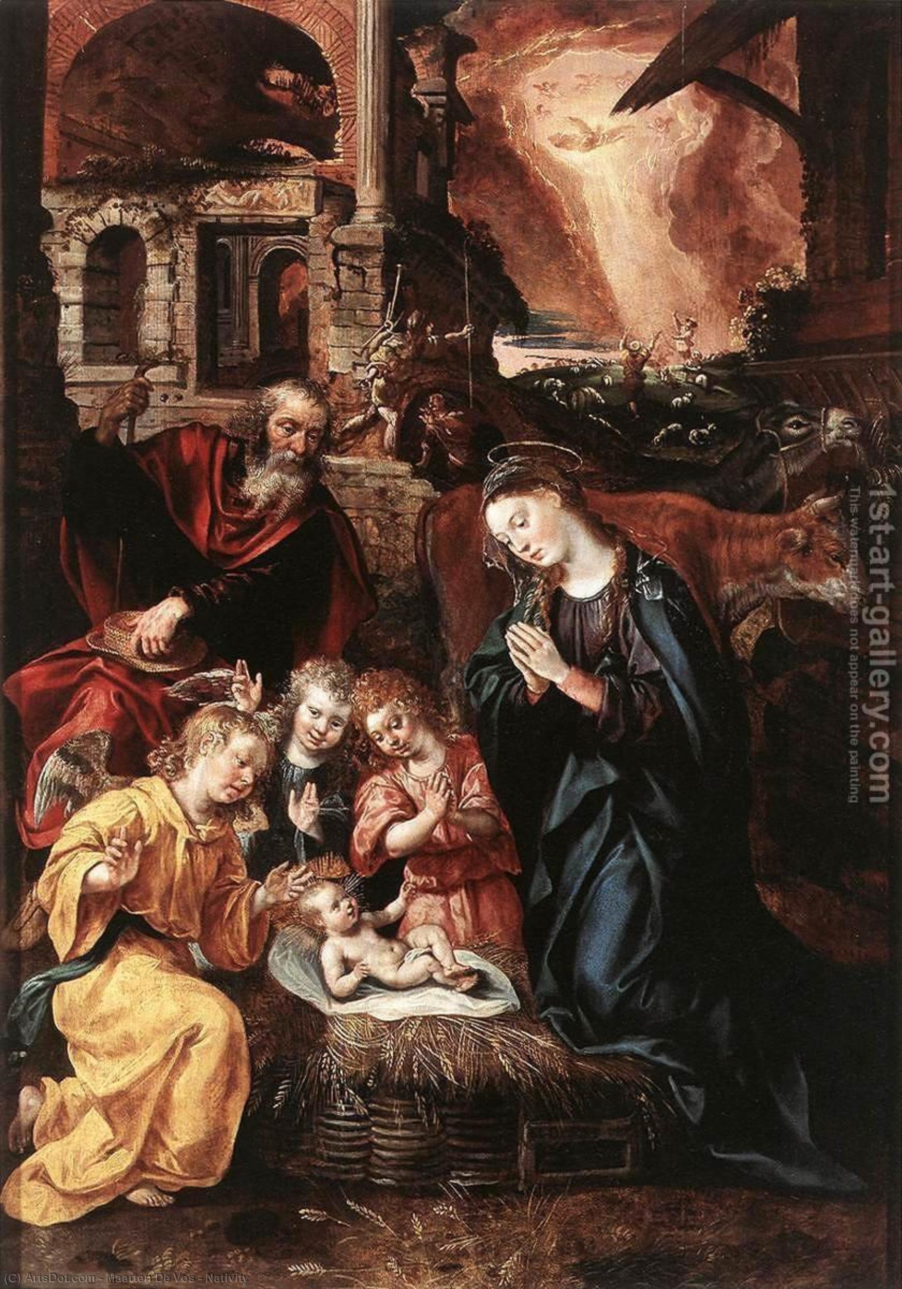 Order Paintings Reproductions Nativity, 1577 by Maarten De Vos (1532-1603) | ArtsDot.com