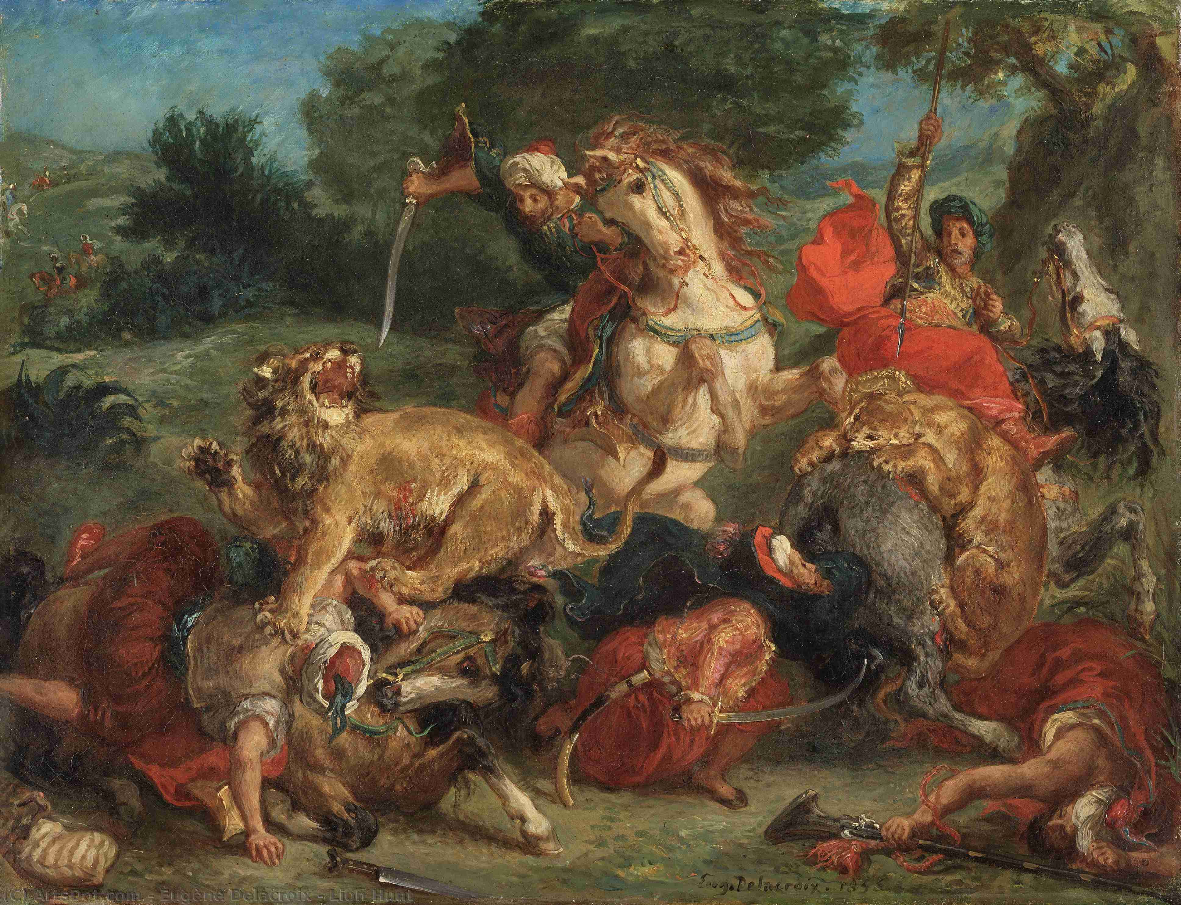 順序 絵画のコピー ライオンハント, 1855 バイ Eugène Delacroix (1798-1863, France) | ArtsDot.com