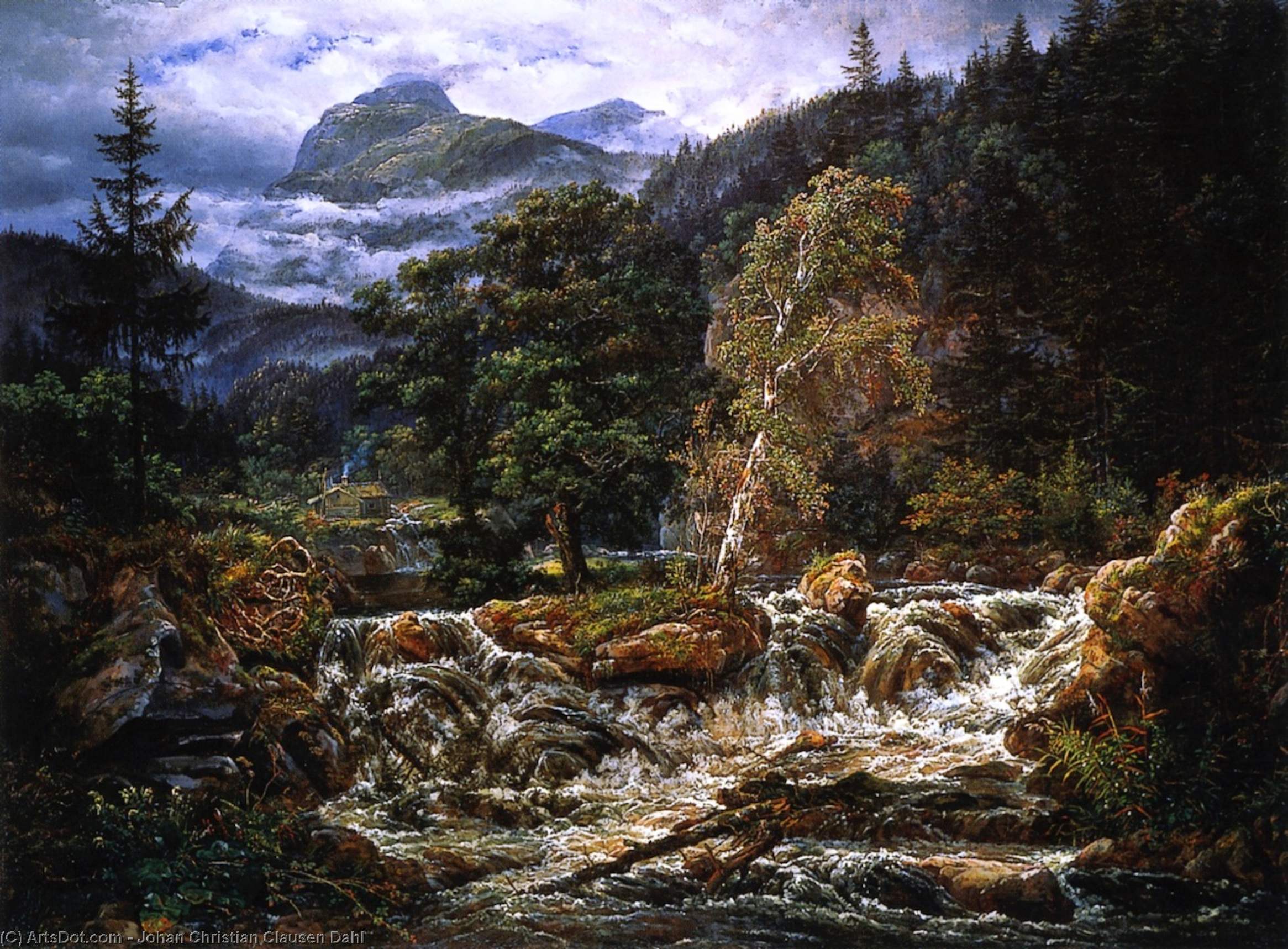 Buy Museum Art Reproductions Norwegian Mountain Landscape with Waterfall, 1821 by Johan Christian Clausen Dahl (1788-1857, Norway) | ArtsDot.com
