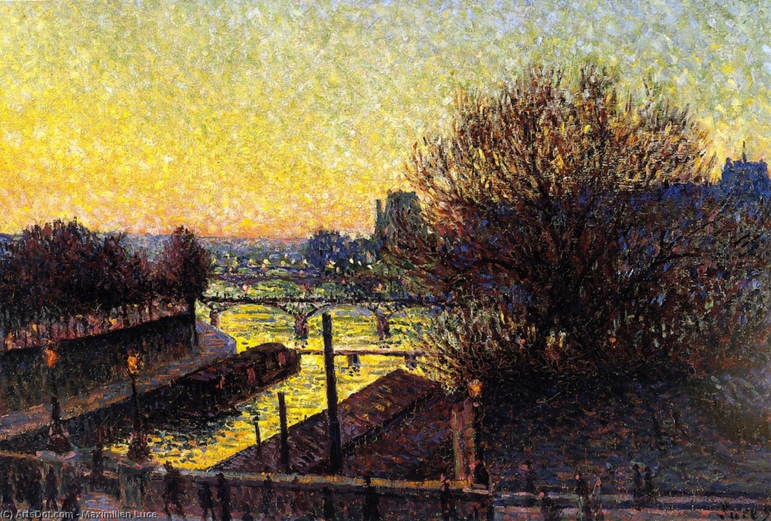 Order Paintings Reproductions Paris, View of the Seine, Night, 1893 by Maximilien Luce (1858-1941, France) | ArtsDot.com