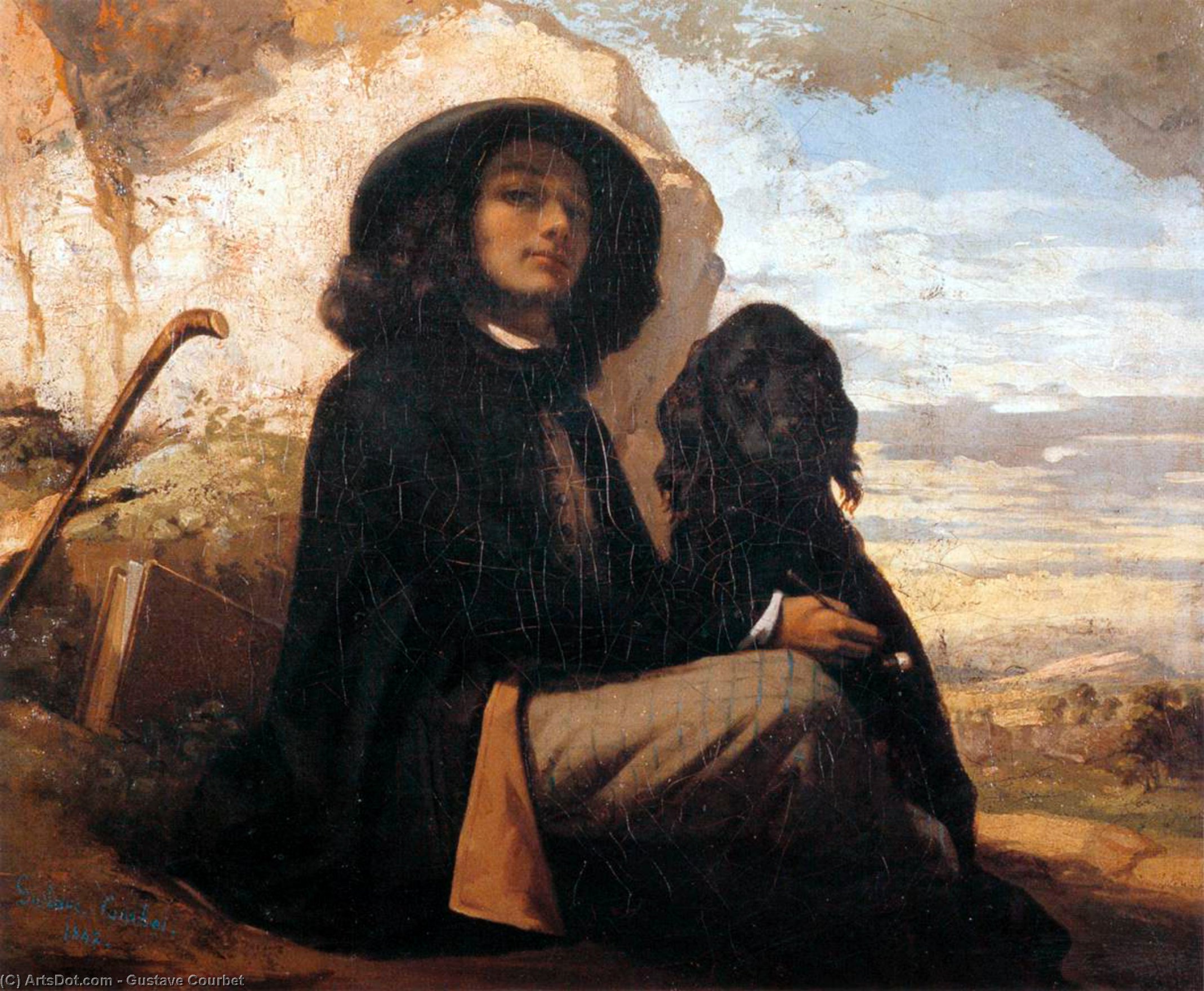 Comprar Reproducciones De Arte Del Museo Autorretrato con un perro negro, 1841 de Gustave Courbet (1819-1877, France) | ArtsDot.com