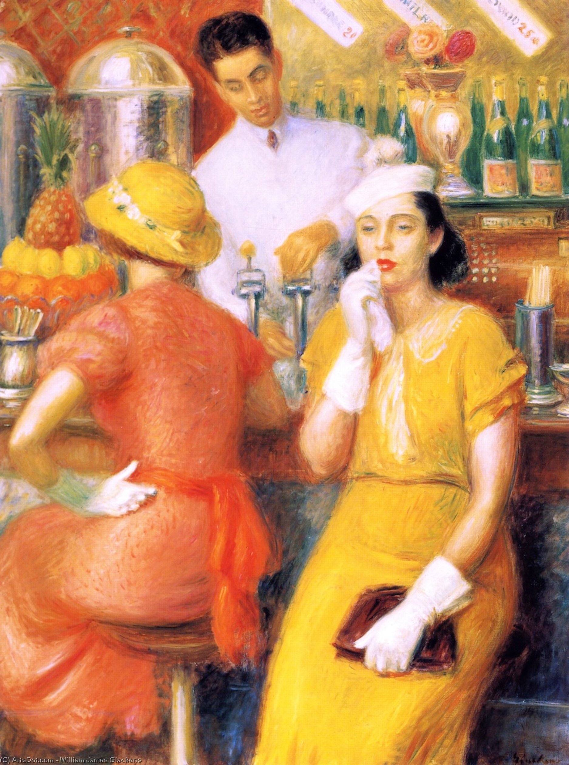 順序 油絵 ソーダの噴水。, 1935 バイ William James Glackens (1870-1938, United States) | ArtsDot.com