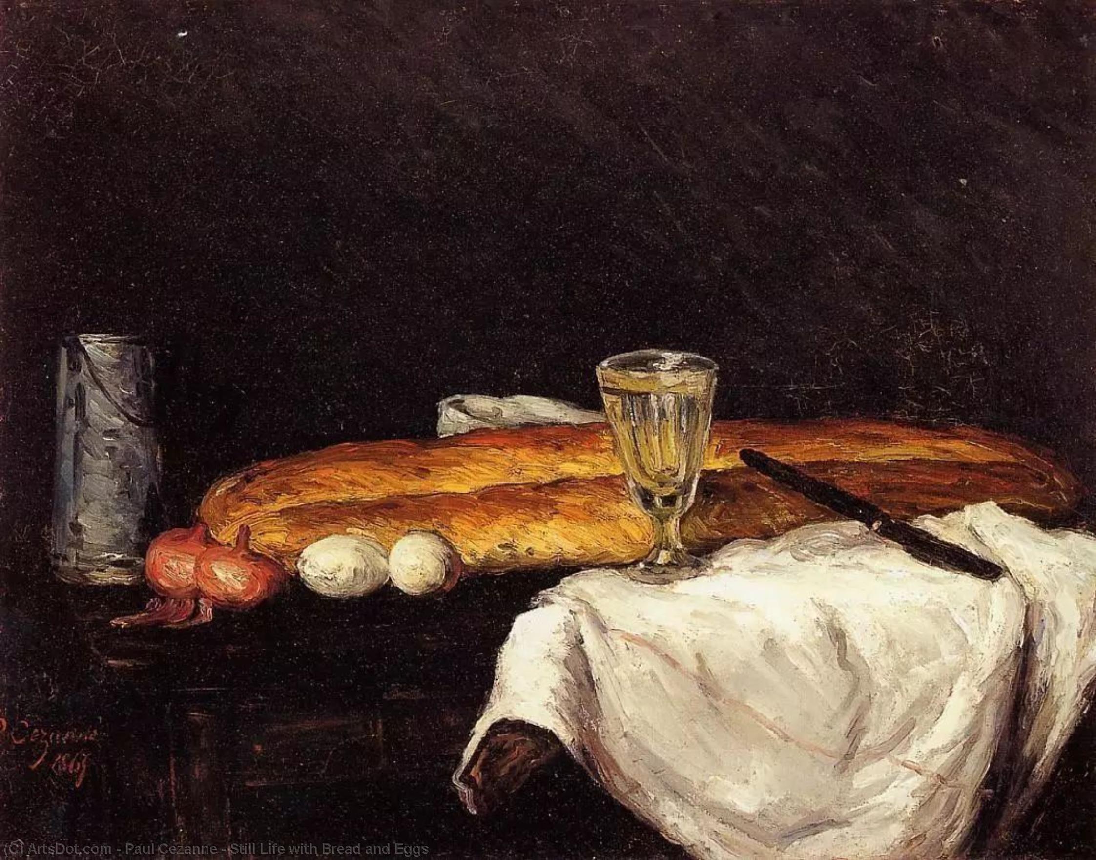 Ordinare Riproduzioni Di Quadri Natura morta con pane e uova, 1865 di Paul Cezanne (1839-1906, France) | ArtsDot.com