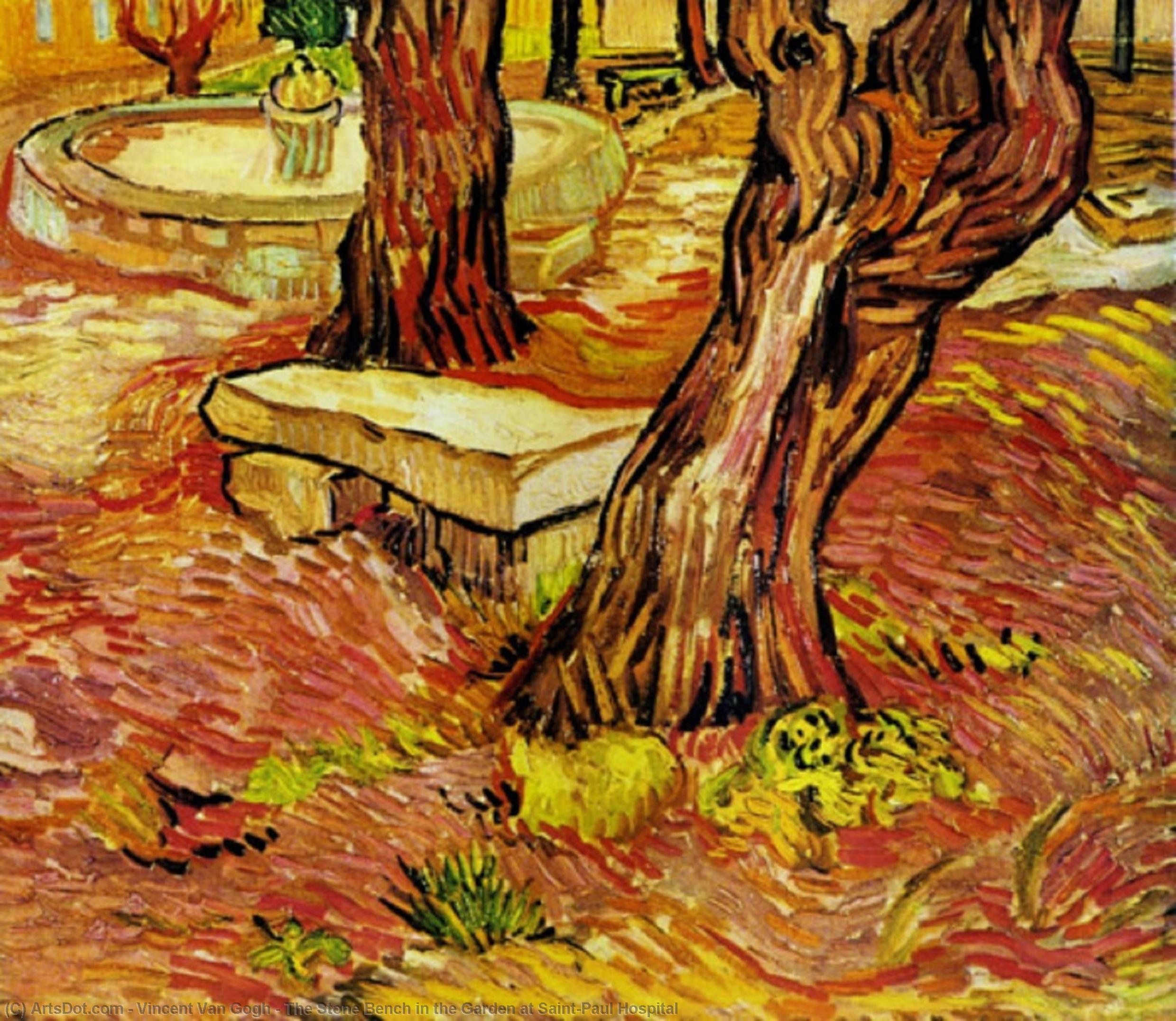 購入 美術館の複製、美術複製、絵画複製、美術館の品質プリント、美術品の複製、有名な絵画の複製、博物館の品質再現、キャンバスにアートプリント セントポール病院の庭の石のベンチ, 1889 バイ Vincent Van Gogh (1853-1890, Netherlands) | ArtsDot.com