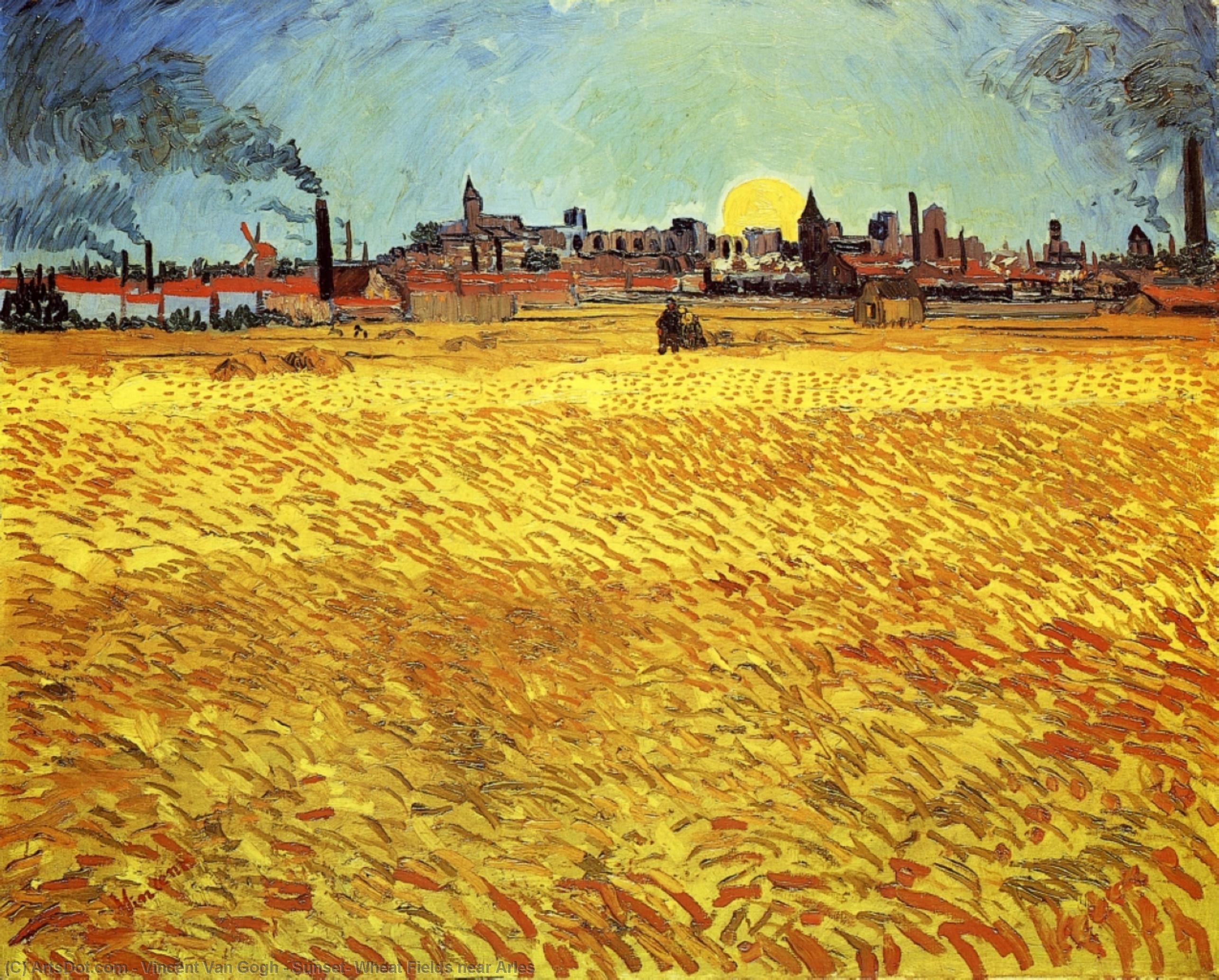 Pedir Reproducciones De Pinturas Sunset: Campo de trigo cerca de Arles, 1888 de Vincent Van Gogh (1853-1890, Netherlands) | ArtsDot.com